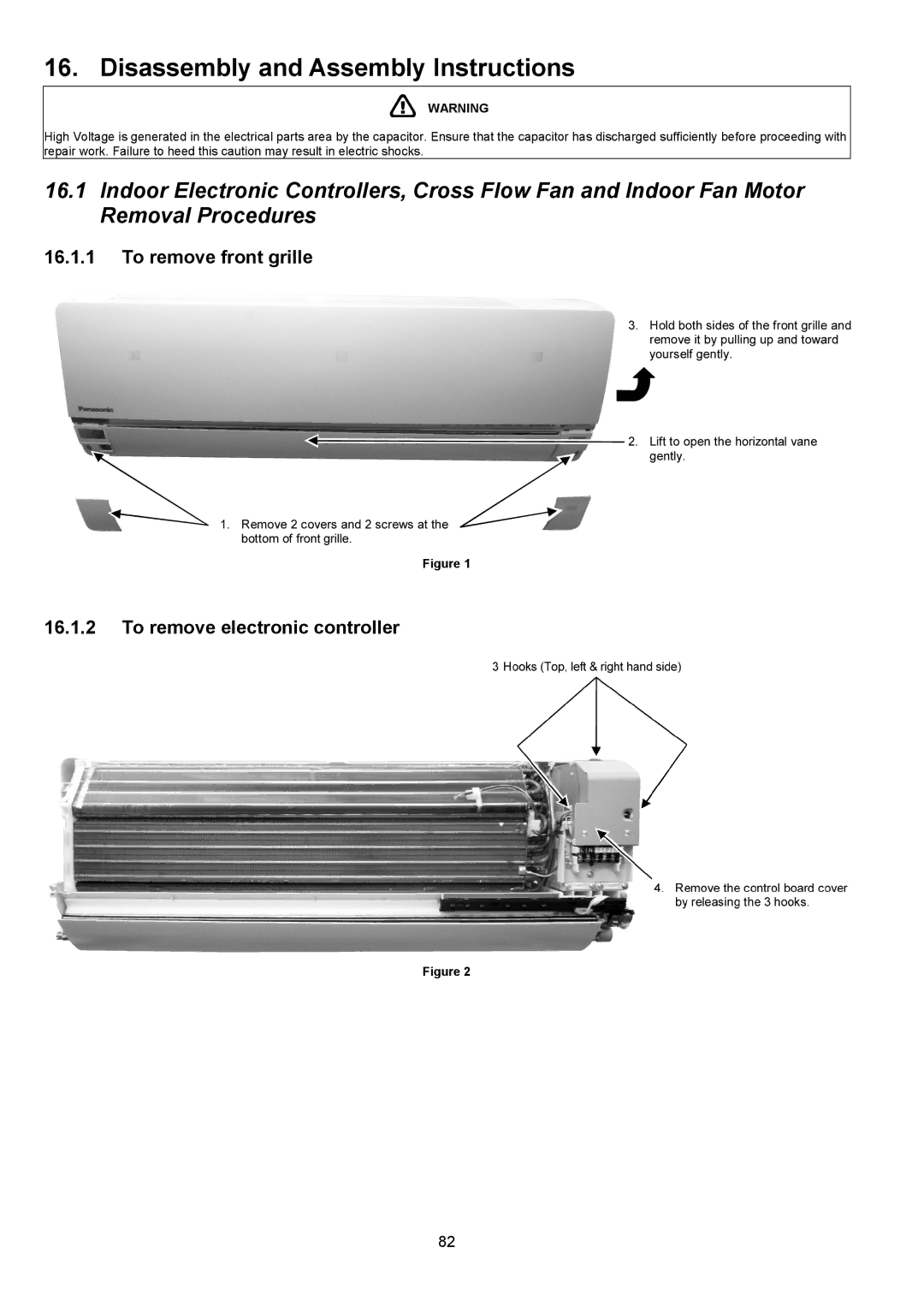 Panasonic CU-XE9PKUA manual Disassembly and Assembly Instructions, To remove front grille To remove electronic controller 