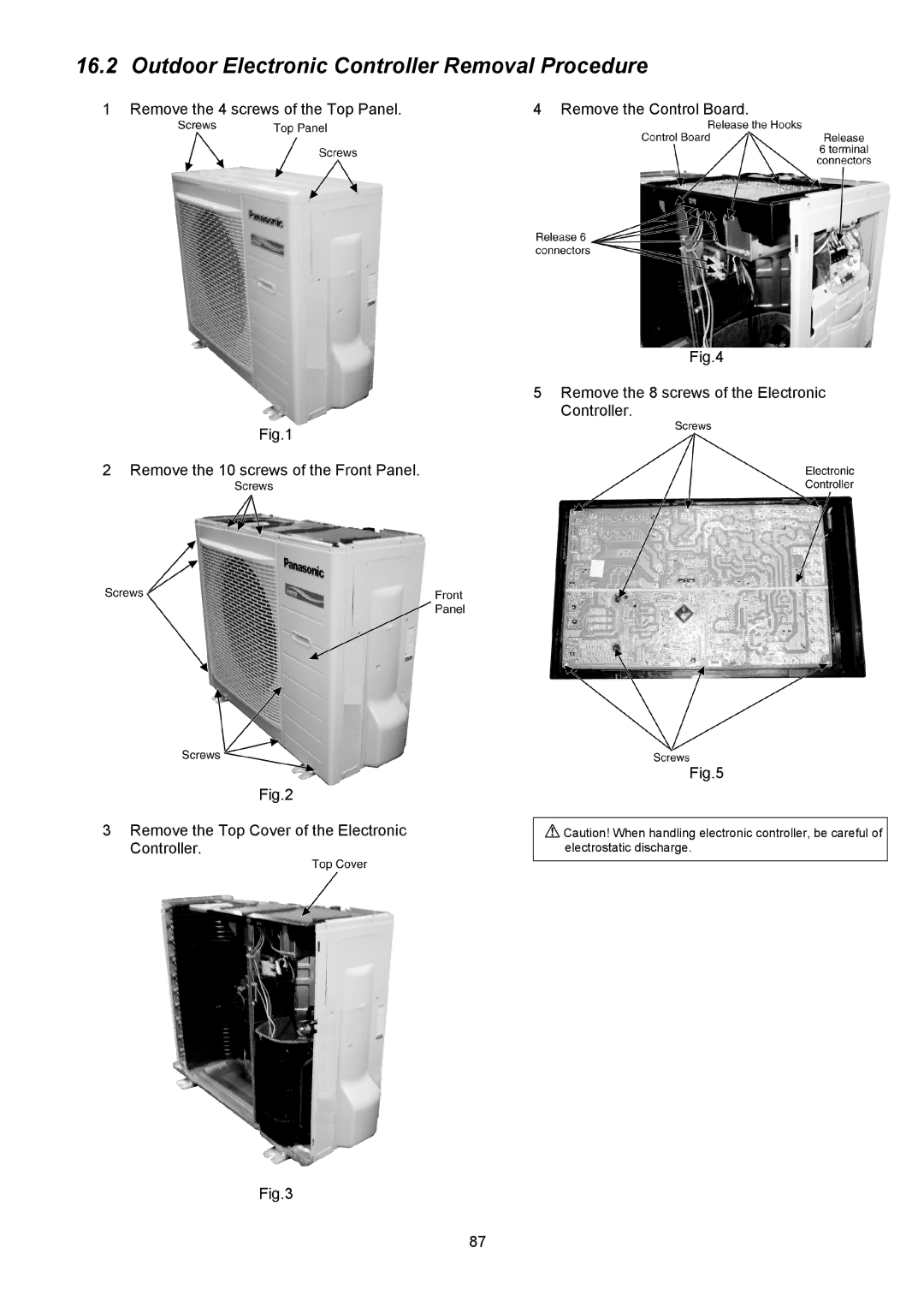 Panasonic CU-XE12PKUA, CS-XE12PKUA, CS-XE9PKUA, CU-XE9PKUA manual Outdoor Electronic Controller Removal Procedure 