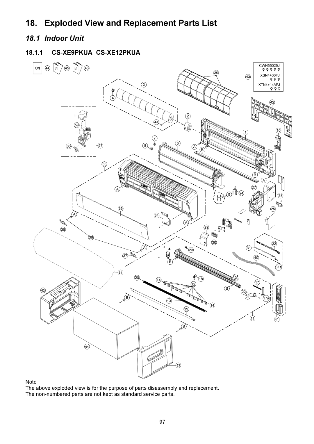 Panasonic CU-XE9PKUA, CU-XE12PKUA manual Exploded View and Replacement Parts List, CS-XE9PKUA CS-XE12PKUA 