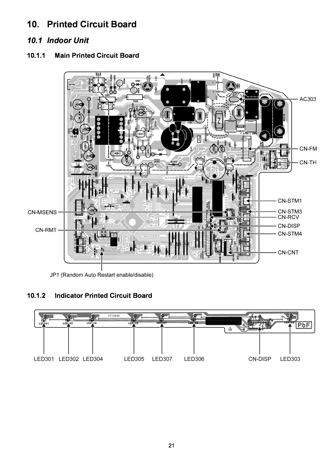 Panasonic CS-XE9PKUA, CS-XE12PKUA Indoor Unit, 10.1.1Main Printed Circuit Board, 10.1.2Indicator Printed Circuit Board 