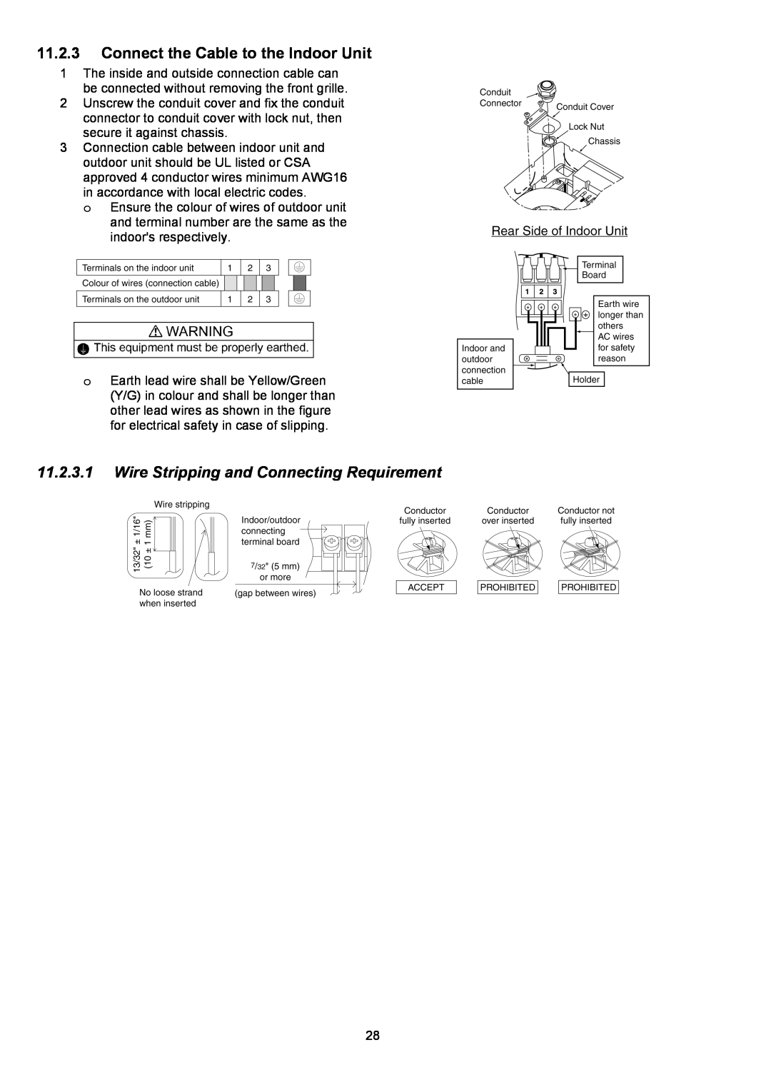 Panasonic CS-XE12PKUA manual 11.2.3Connect the Cable to the Indoor Unit, 11.2.3.1Wire Stripping and Connecting Requirement 