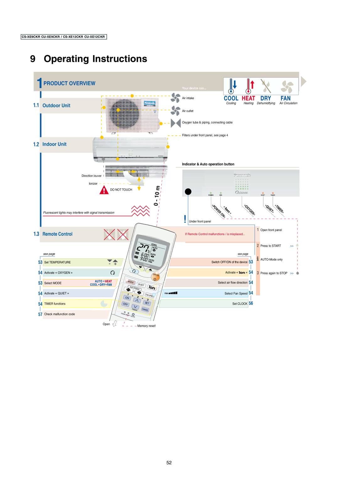 Panasonic CS-XE12CKR, CS-XE9CKR, CU-XE12CKR operating instructions Indicator & Auto operation button, Our device can, See 