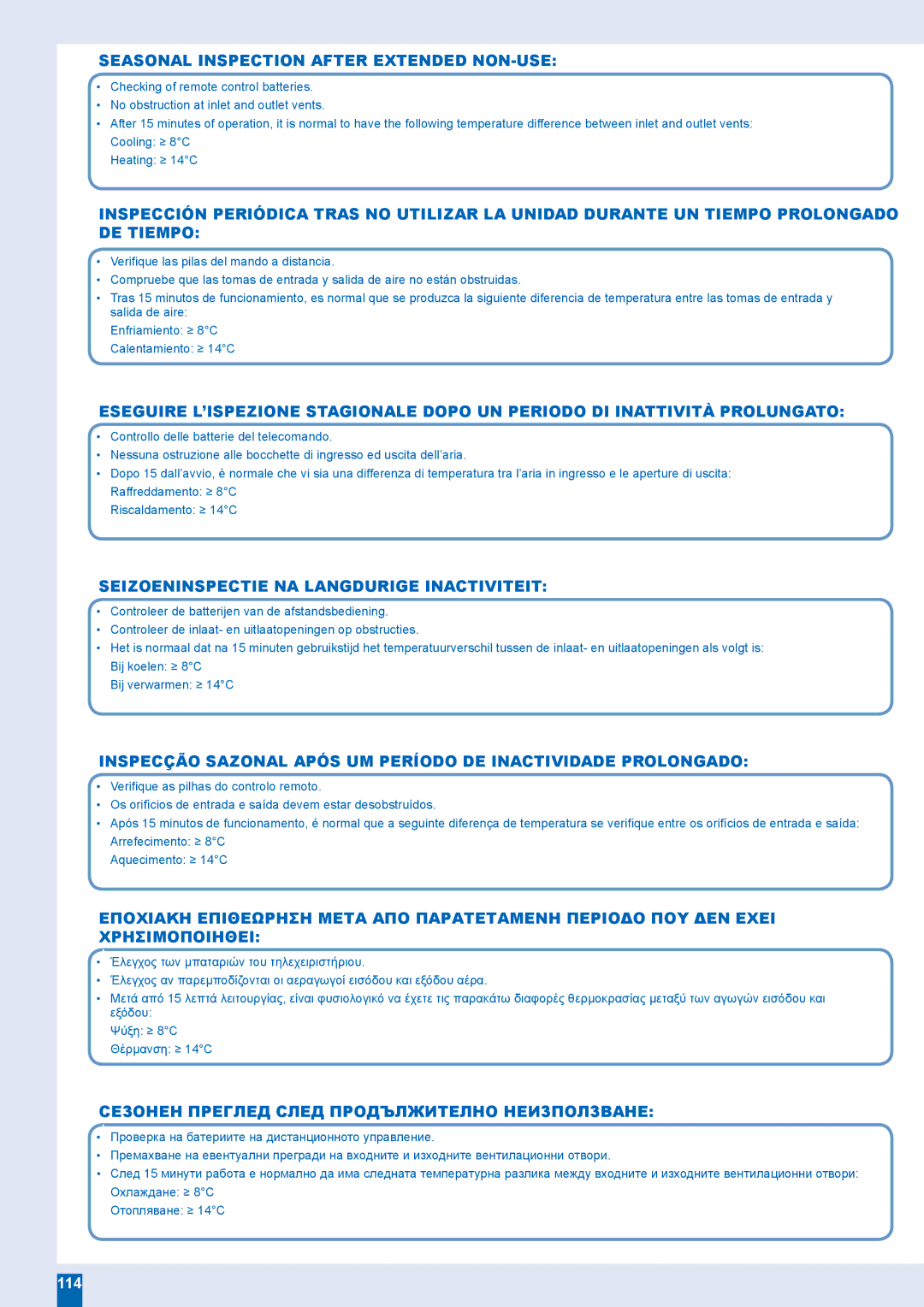 Panasonic CU-XE9EKE, CS-XE9EKE, CS-XE12EKE, CU-XE12EKE manual Inspecção Sazonal Após UM Período DE Inactividade Prolongado 