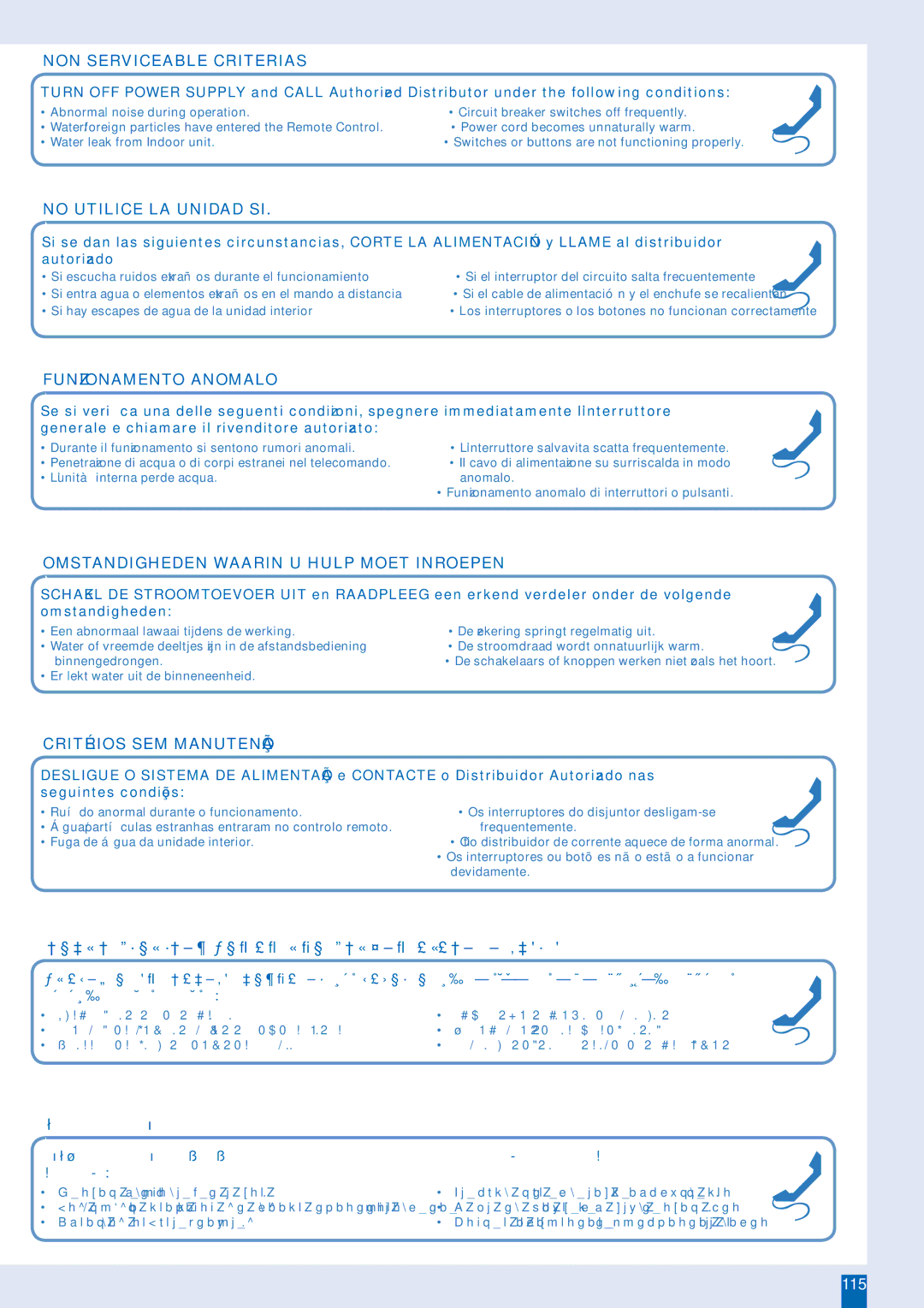 Panasonic CU-XE12EKE, CS-XE9EKE, CS-XE12EKE, CU-XE9EKE manual NON Serviceable Criterias 