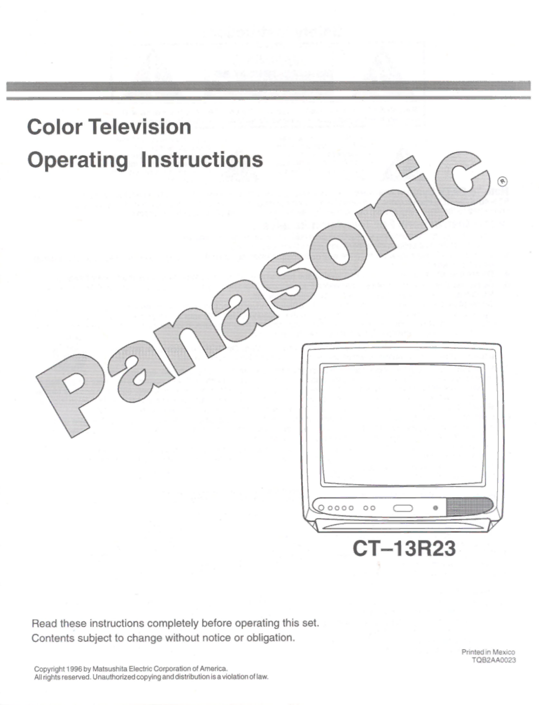 Panasonic CT-13R23 manual 