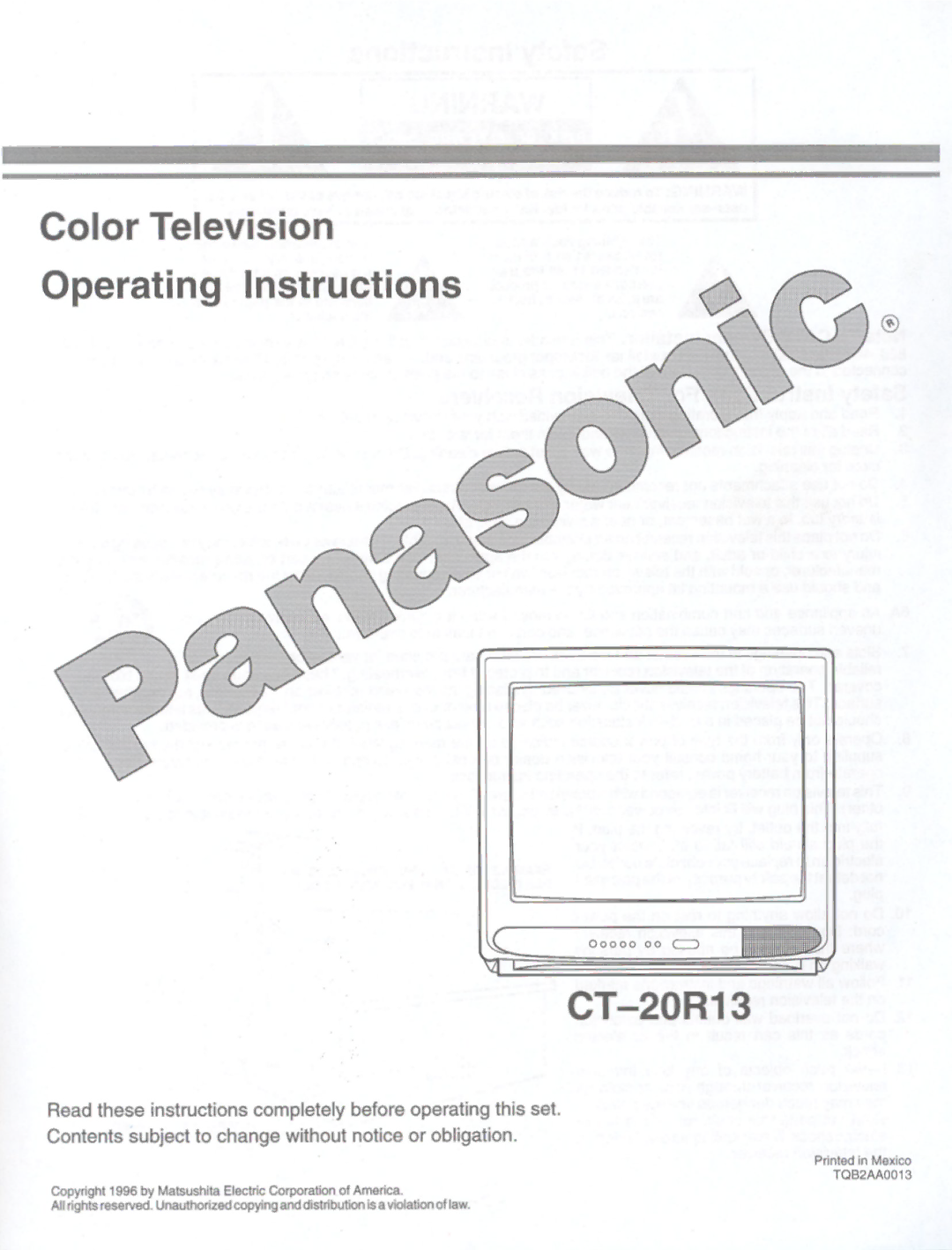 Panasonic CT-20R13 manual 