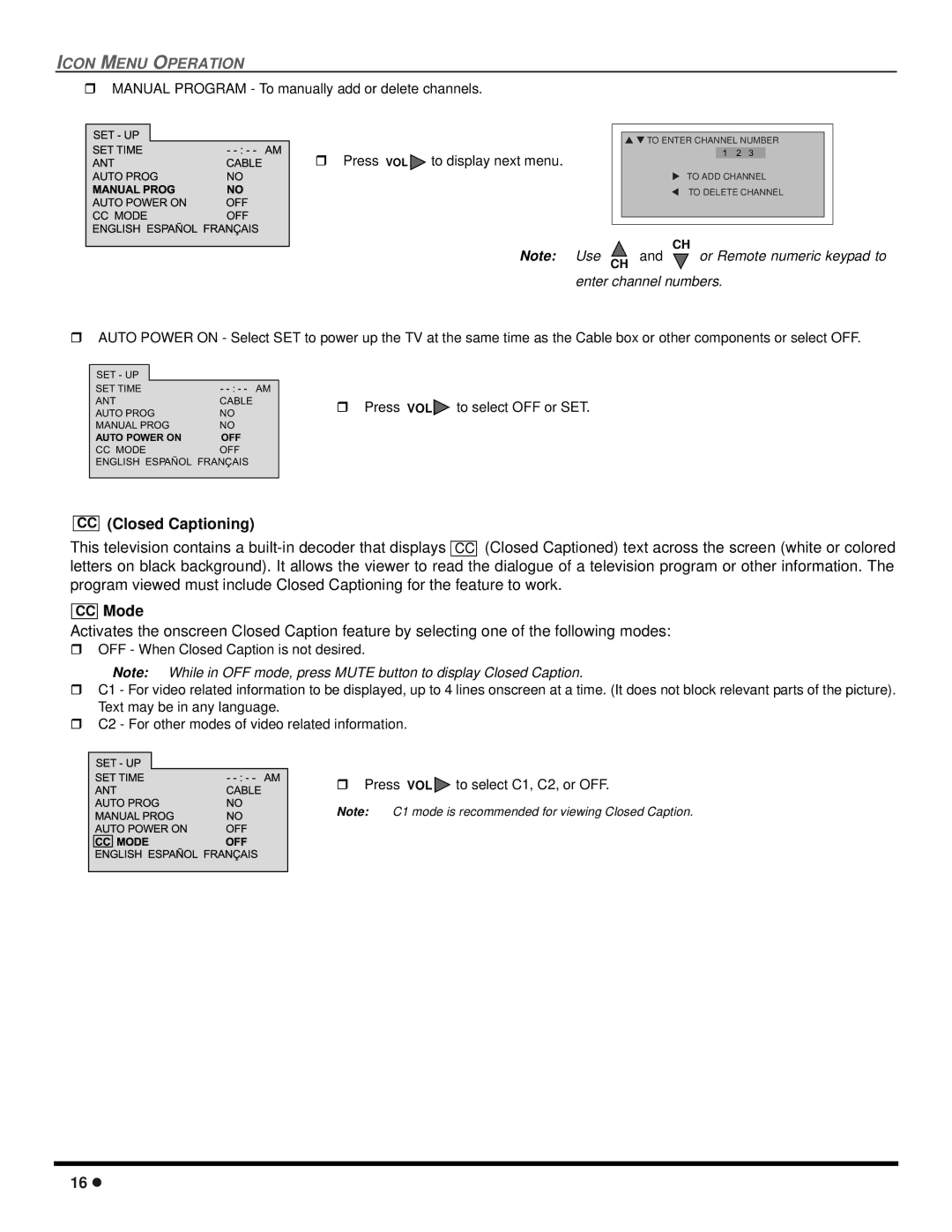 Panasonic CT 20SX12D manuel dutilisation Closed Captioning, Mode 