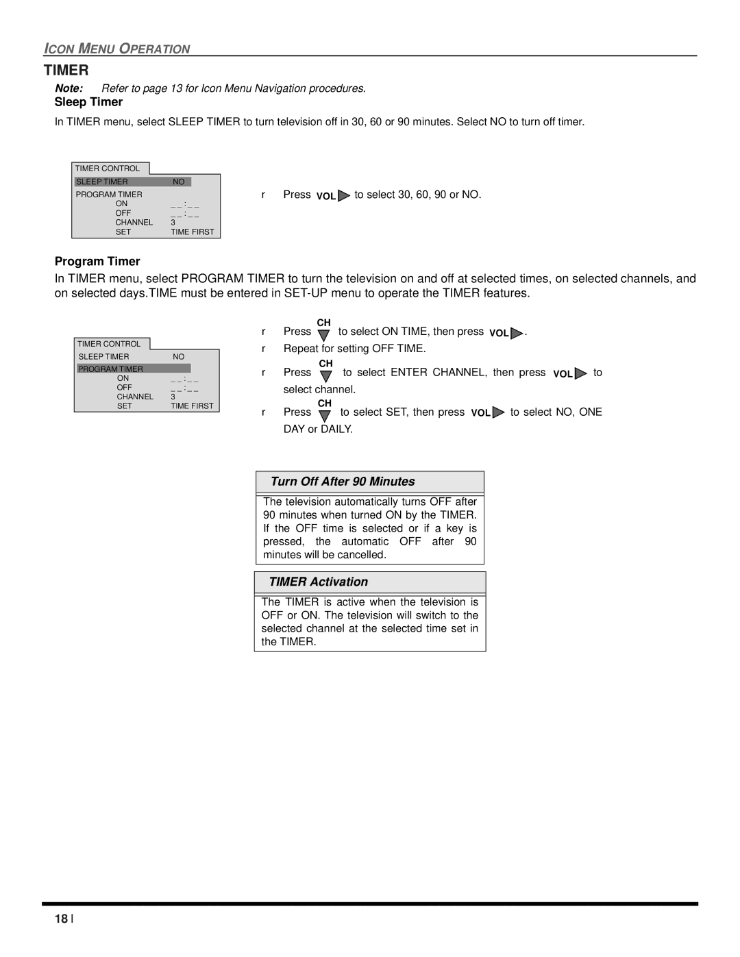 Panasonic CT 20SX12D manuel dutilisation Sleep Timer, Program Timer 