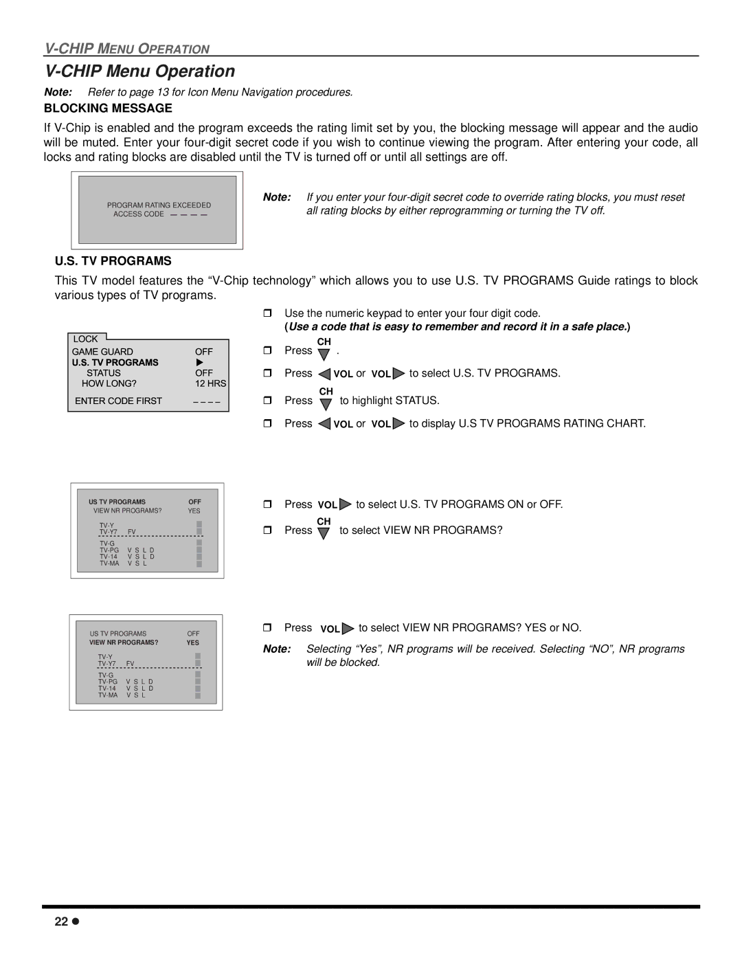 Panasonic CT 20SX12D manuel dutilisation Chip Menu Operation, Blocking Message, TV Programs 