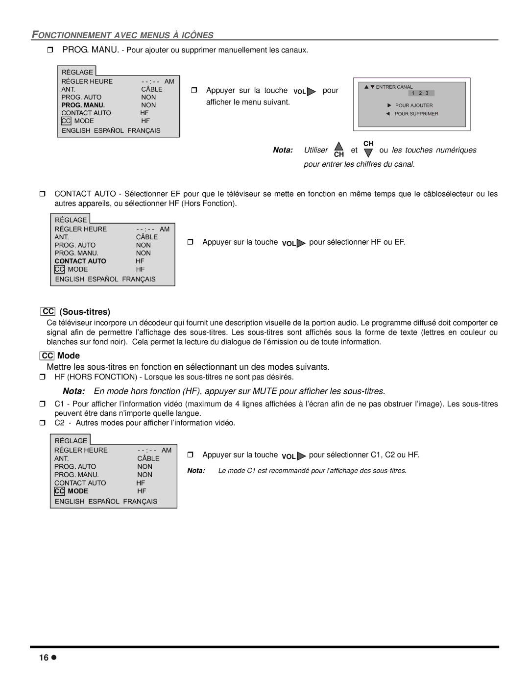 Panasonic CT 20SX12D manuel dutilisation Sous-titres, Nota 