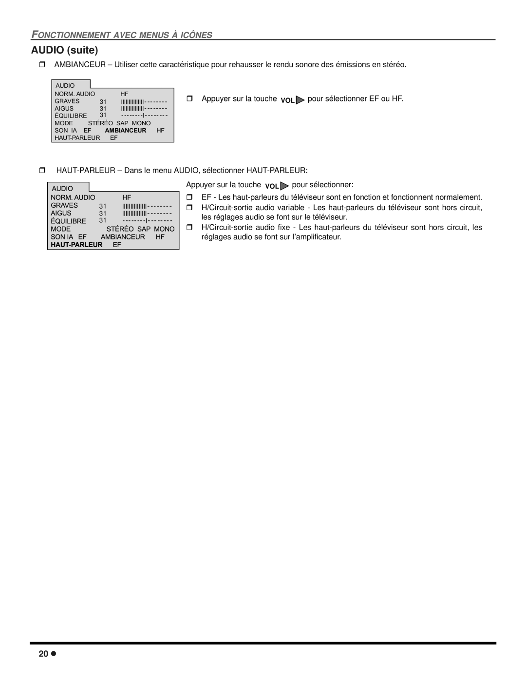 Panasonic CT 20SX12D manuel dutilisation Audio suite 