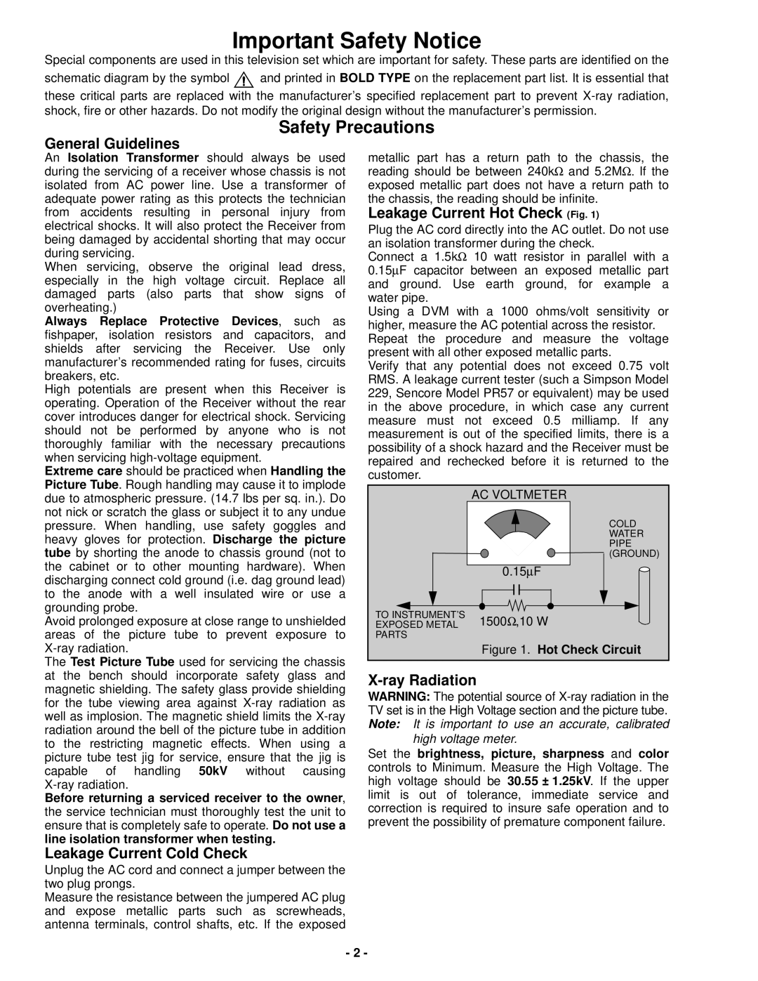 Panasonic CT-24SX12UF service manual Important Safety Notice 