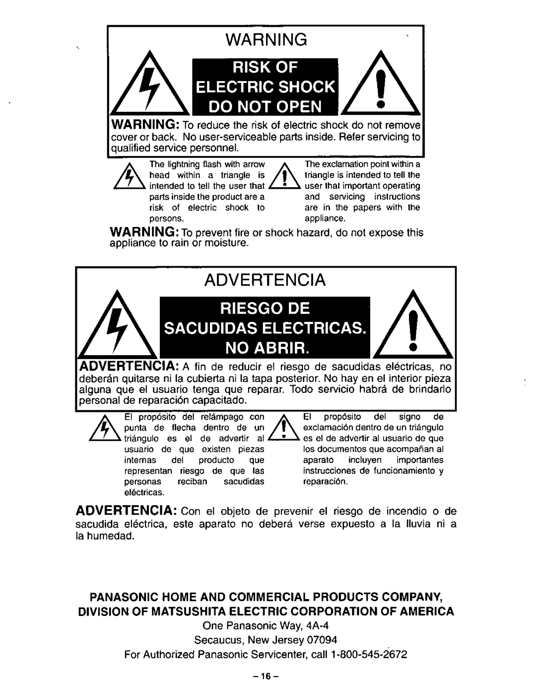 Panasonic CT-2520H, CT-2720H, CT-2020H, CT-2010H manual 