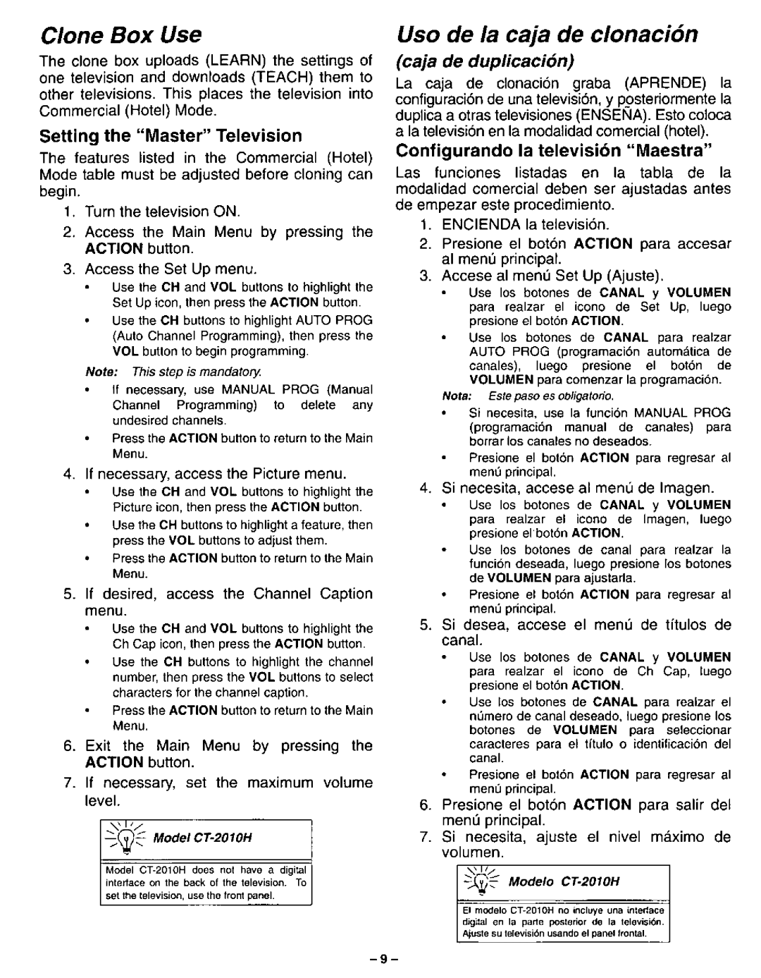 Panasonic CT-2720H, CT-2520H, CT-2020H, CT-2010H manual 