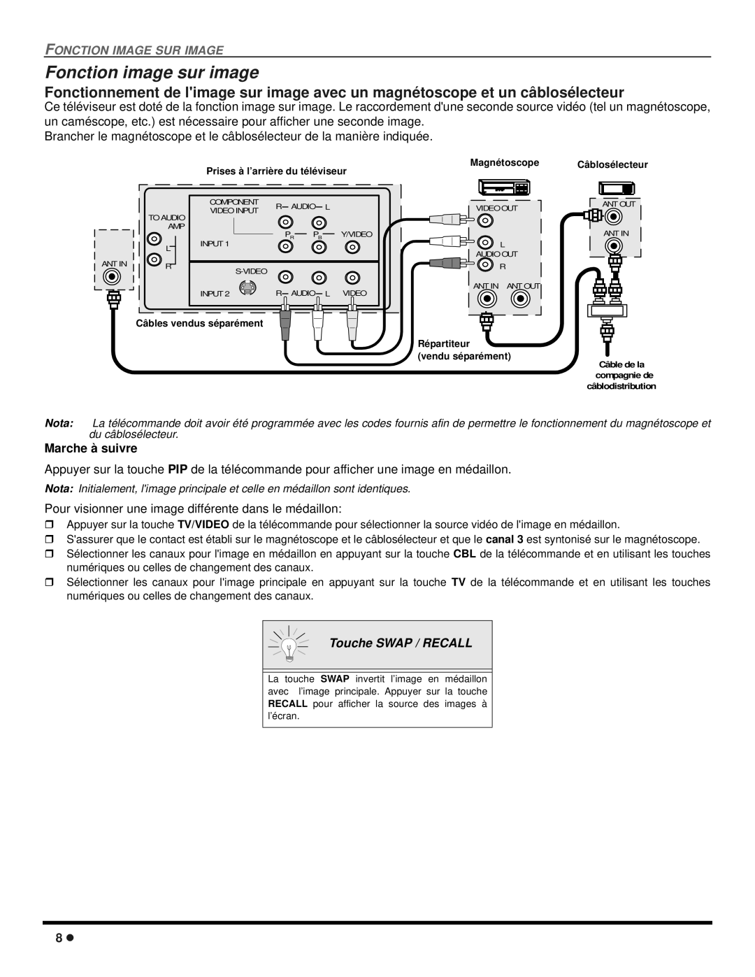 Panasonic CT-2707D, CT-3207D Fonction image sur image, Pour visionner une image différente dans le médaillon 