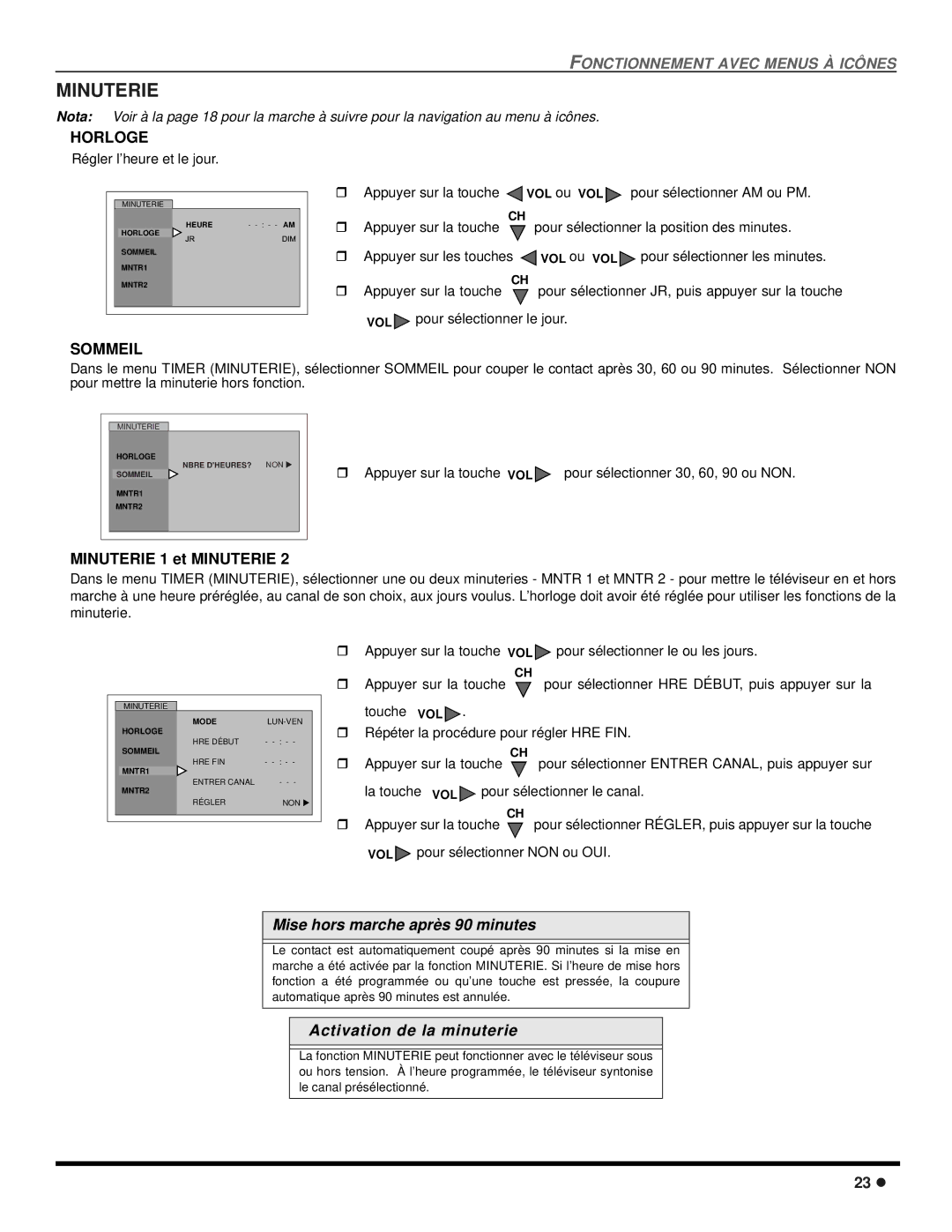 Panasonic CT-2707D, CT-3207D operating instructions Minuterie, Horloge, Régler l’heure et le jour 