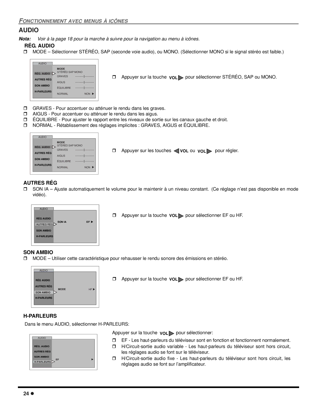 Panasonic CT-2707D, CT-3207D operating instructions Autres RÉG, SON Ambio, Parleurs 