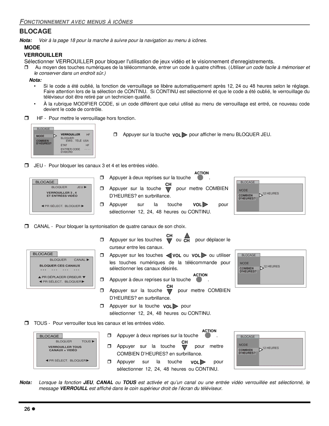 Panasonic CT-2707D, CT-3207D operating instructions Blocage, Mode Verrouiller 