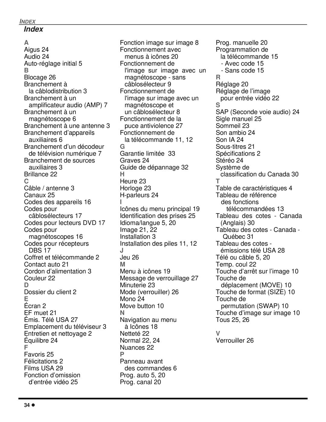 Panasonic CT-2707D, CT-3207D operating instructions Index 