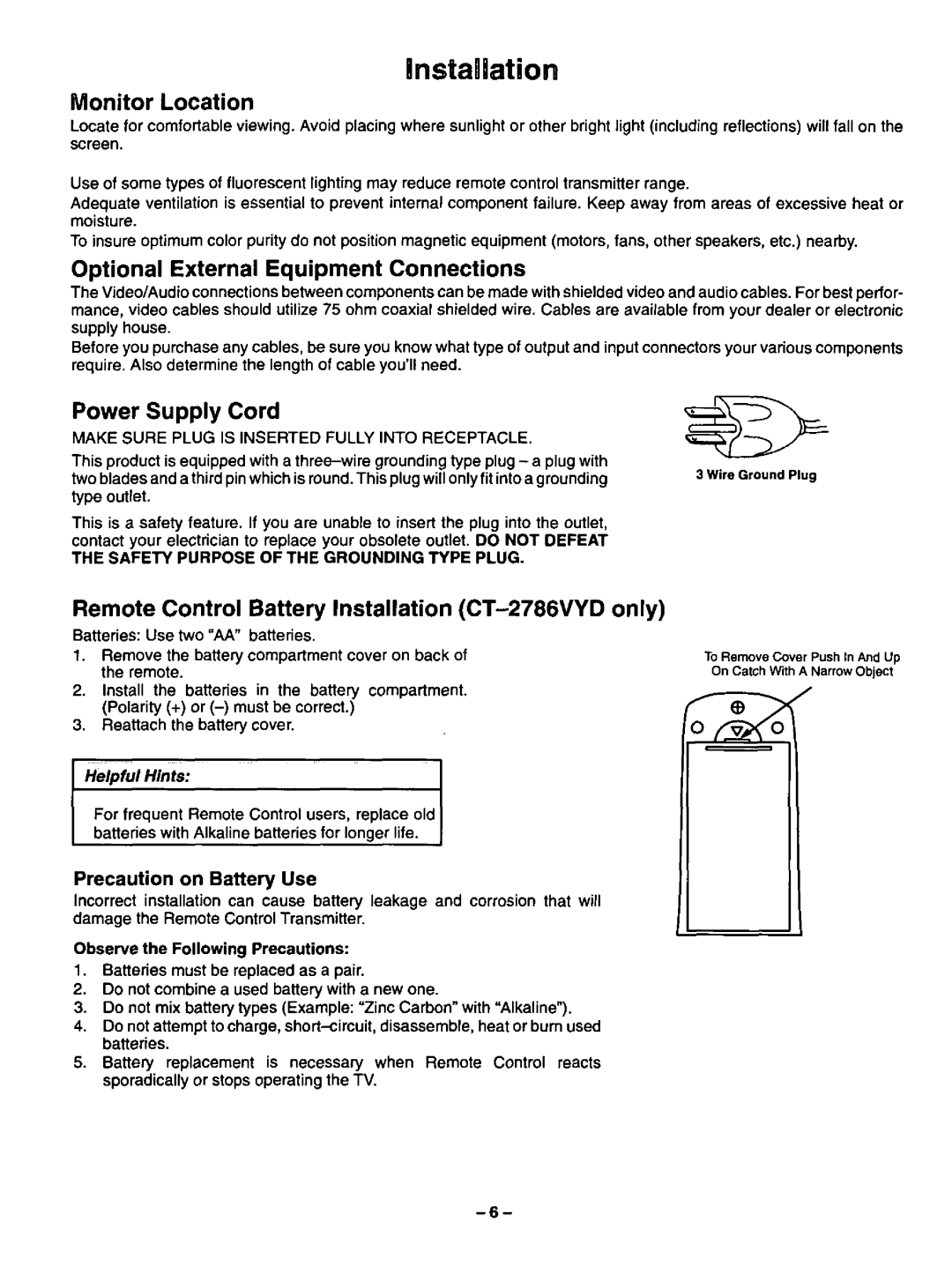 Panasonic CT-2786YD, CT-2786VYD manual 