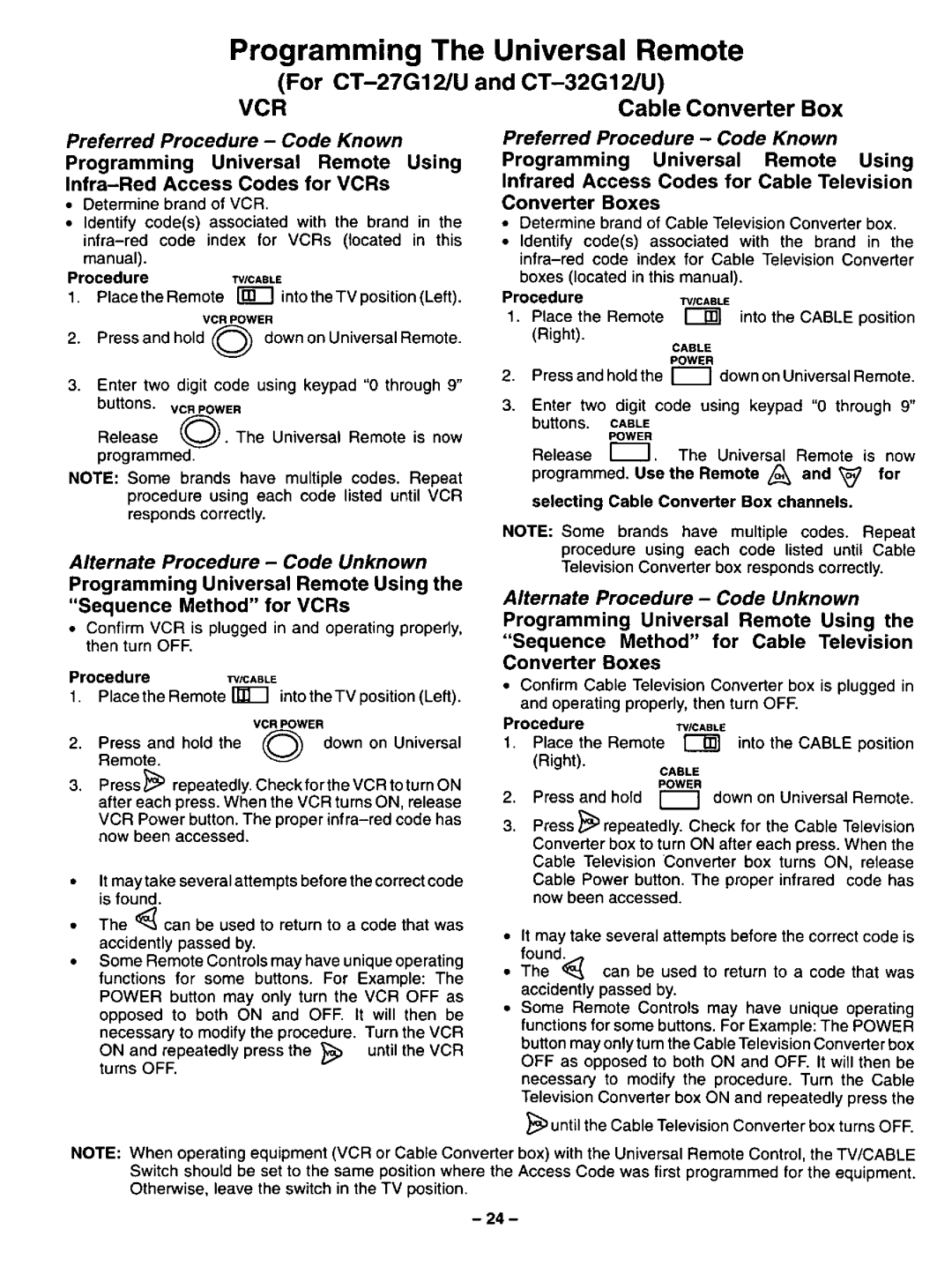 Panasonic CT-27G12U, CT-27G2U, CT-32G12, CT-32G2U manual 