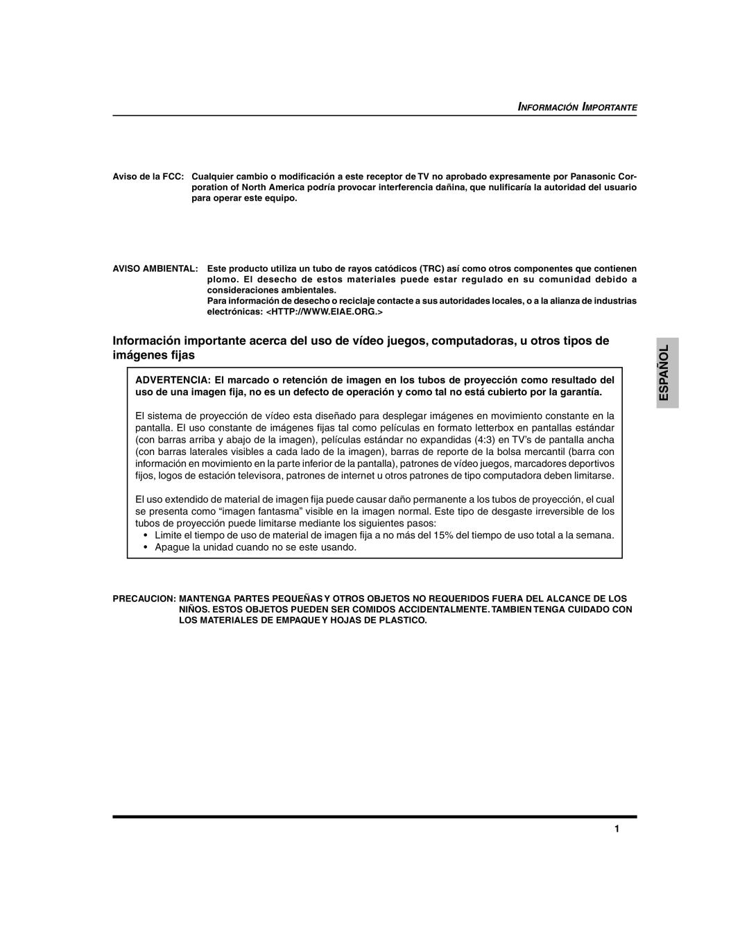 Panasonic CT 20SL15, CT-27SC15, CT 27SL15 manuel dutilisation Información Importante 