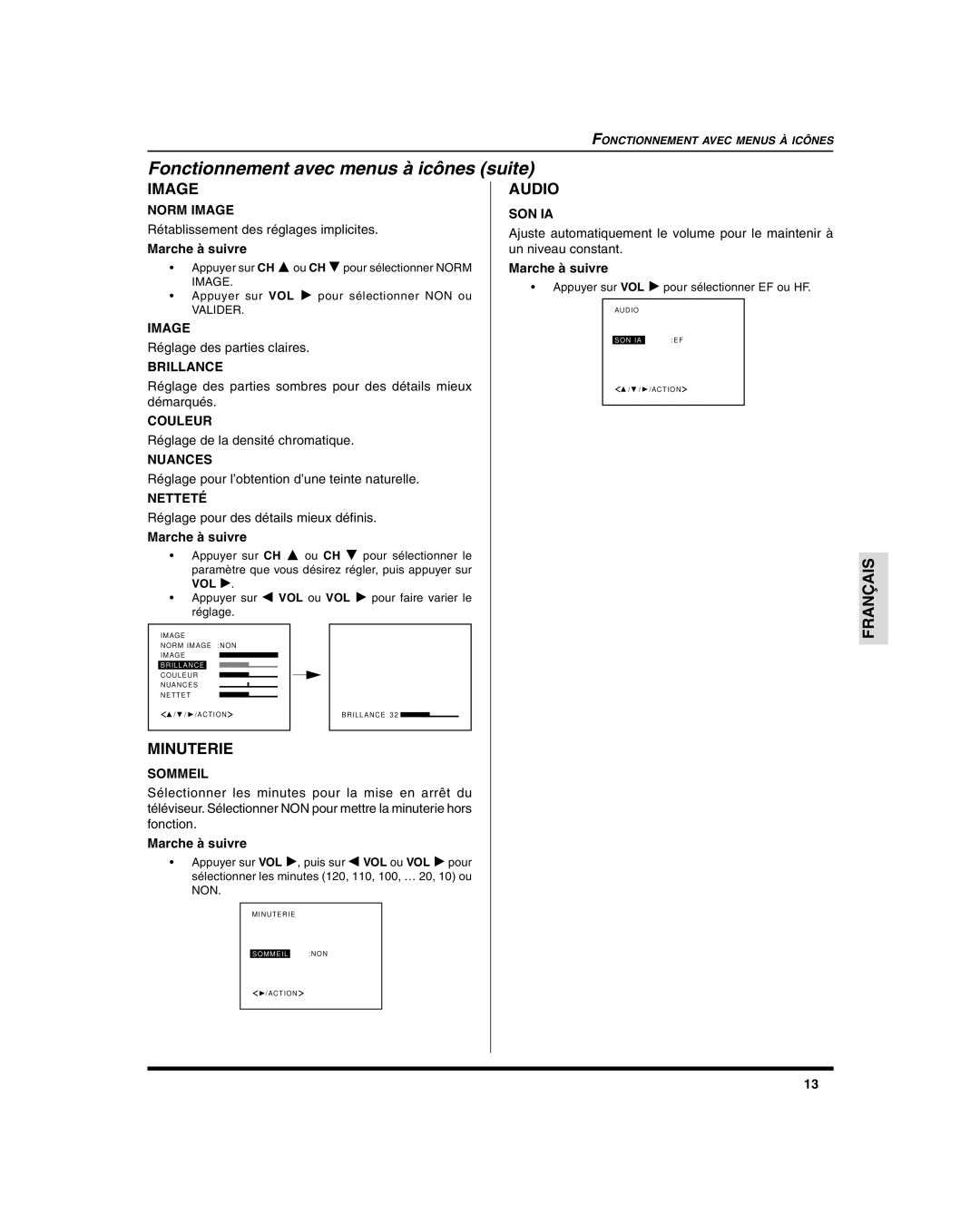 Panasonic CT 27SL15, CT-27SC15, CT 20SL15 manuel dutilisation Fonctionnement avec menus à icônes suite, Image, Minuterie 