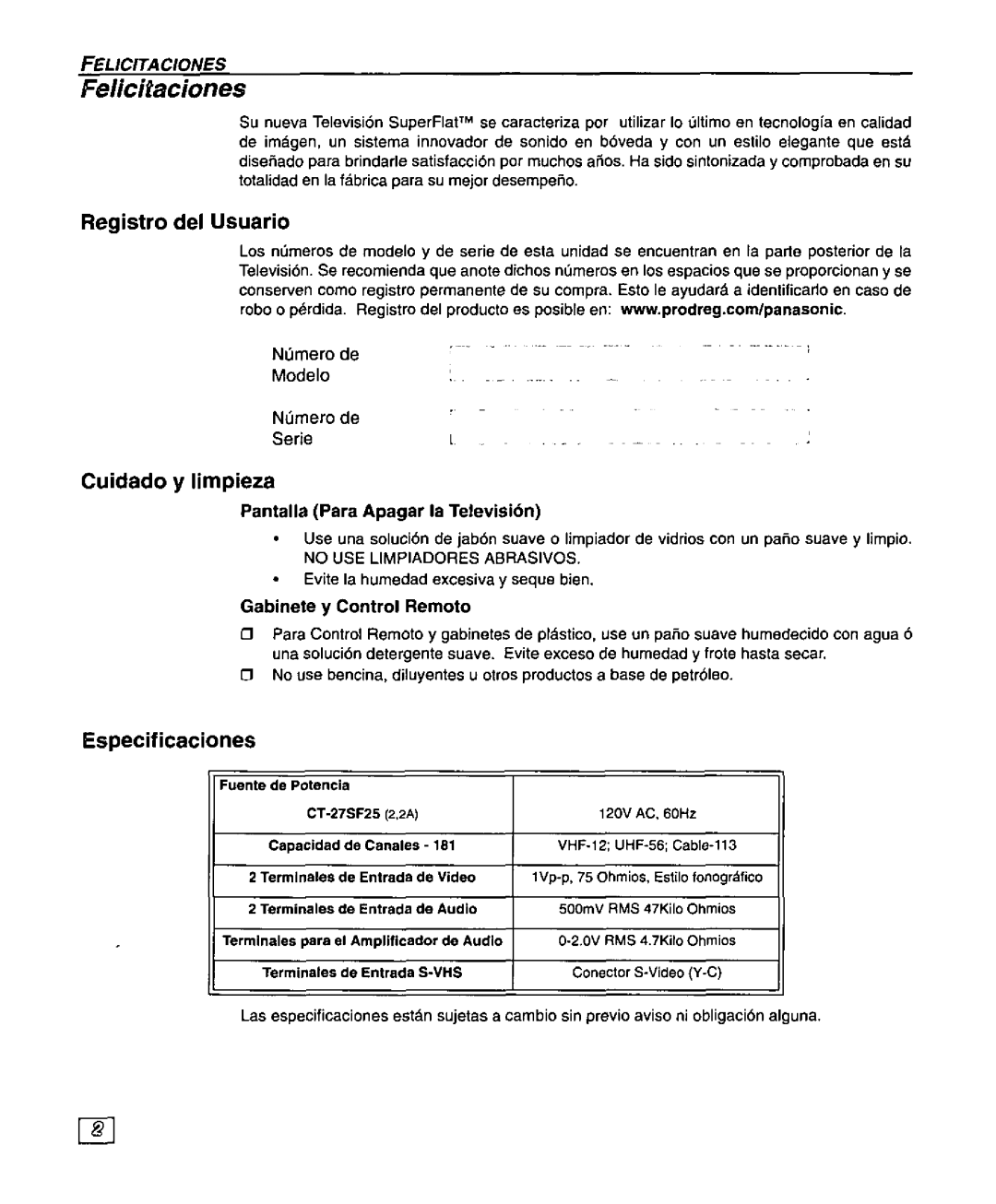 Panasonic CT-27SF25 manual 