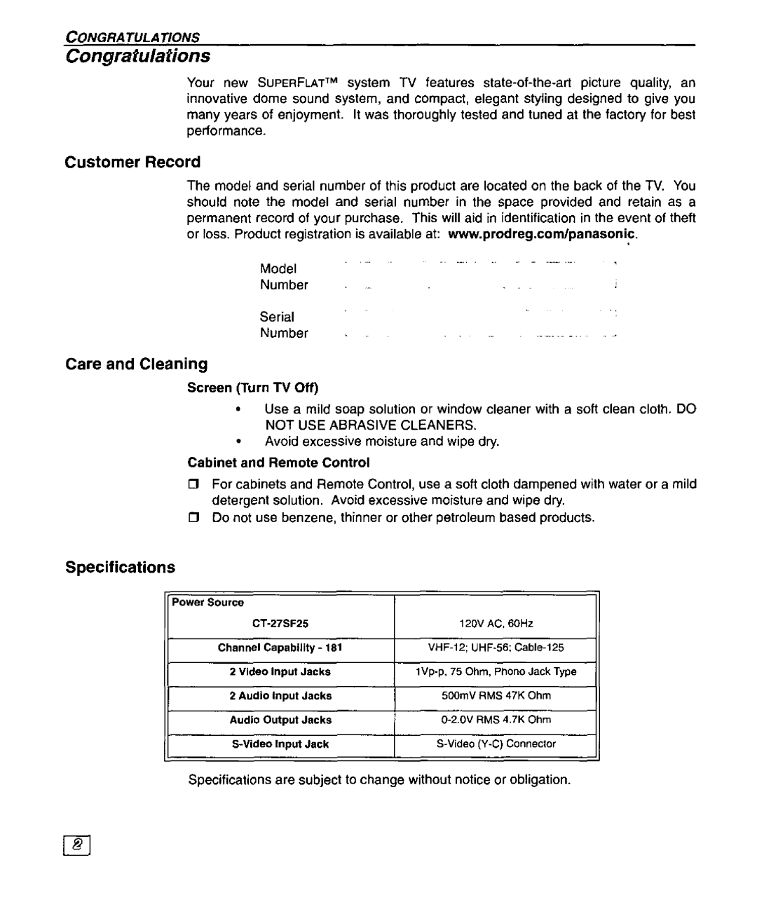 Panasonic CT-27SF25 manual 