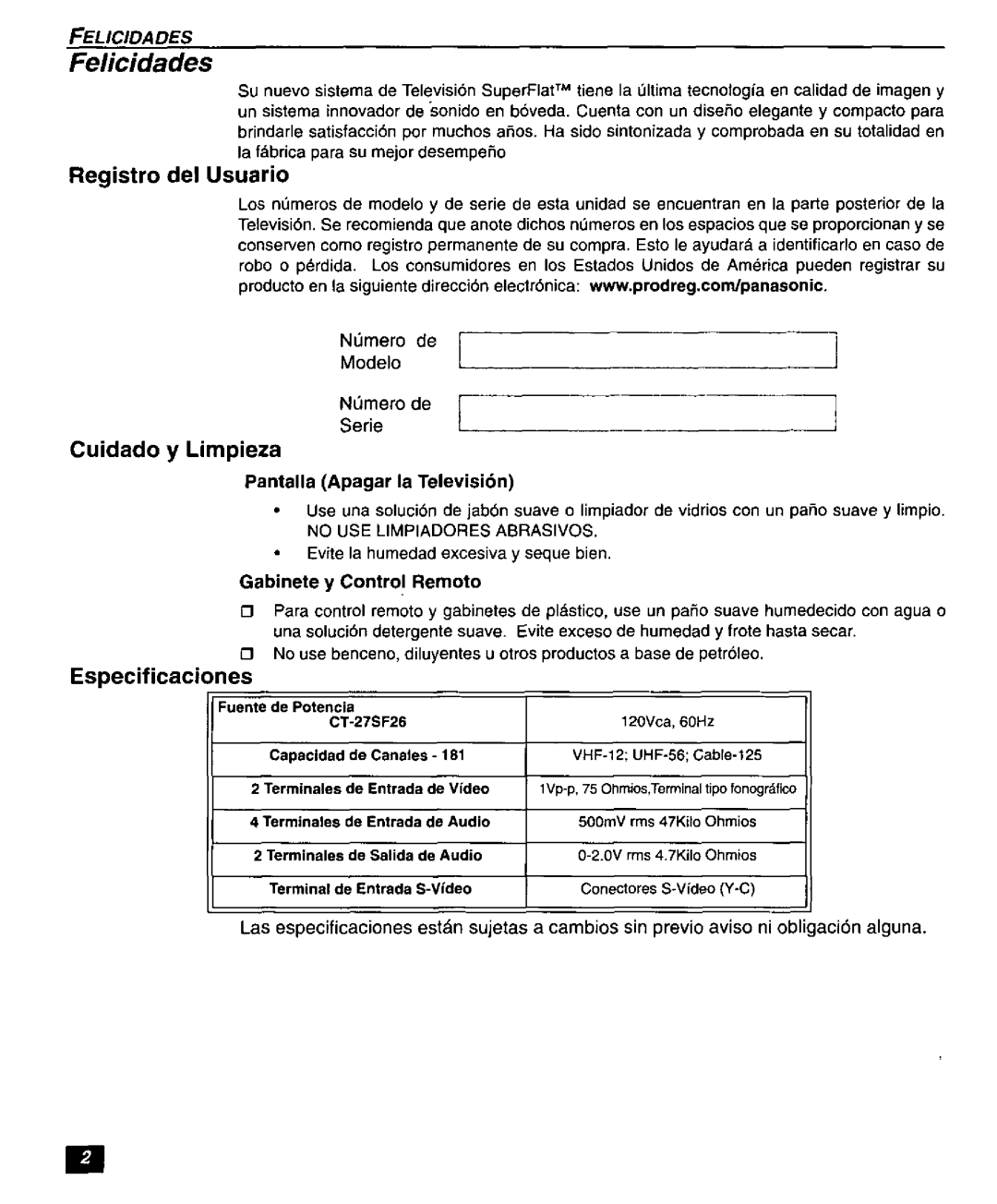 Panasonic CT-27SF26 manual 