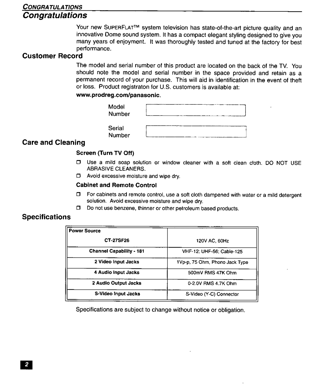 Panasonic CT-27SF26 manual 