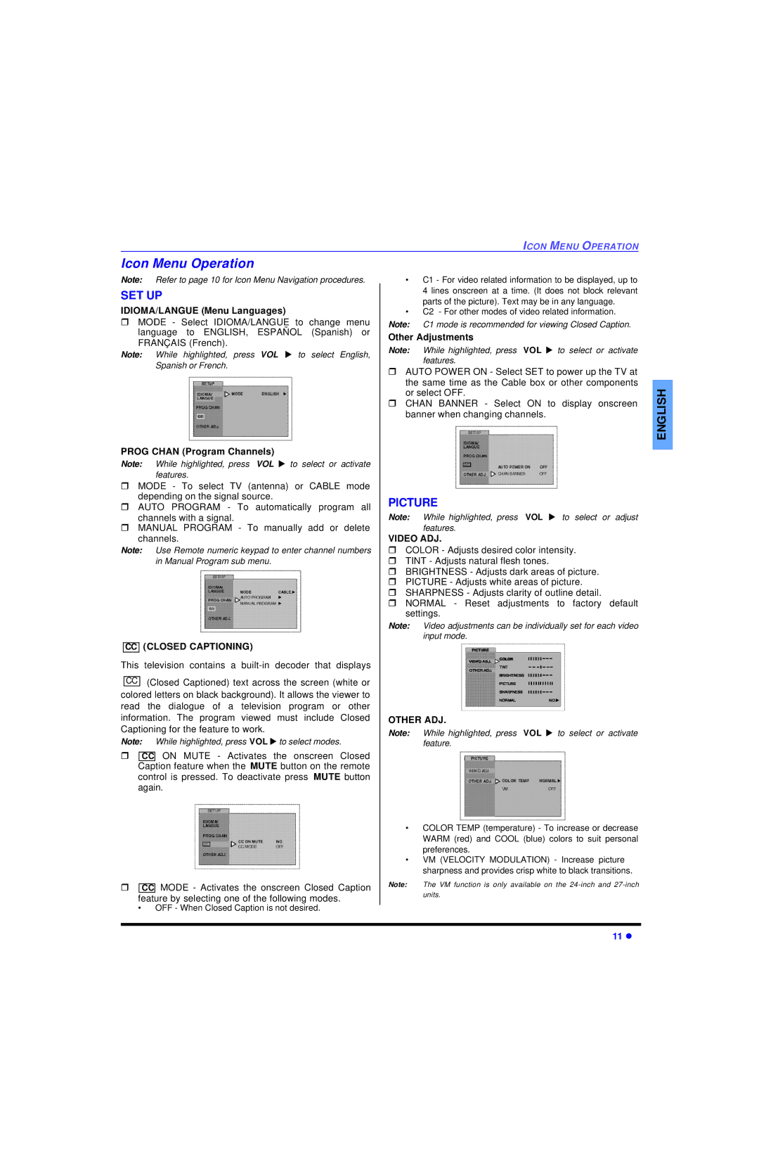 Panasonic CT 20SL13, CT 27SL13 operating instructions Icon Menu Operation, Set Up, Picture 