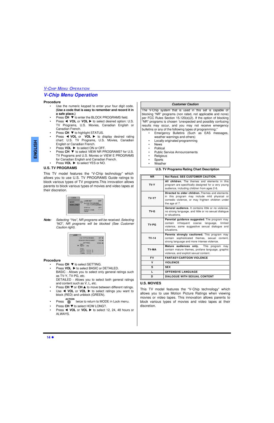 Panasonic CT 20SL13, CT 27SL13 operating instructions Chip Menu Operation, TV Programs, Movies 