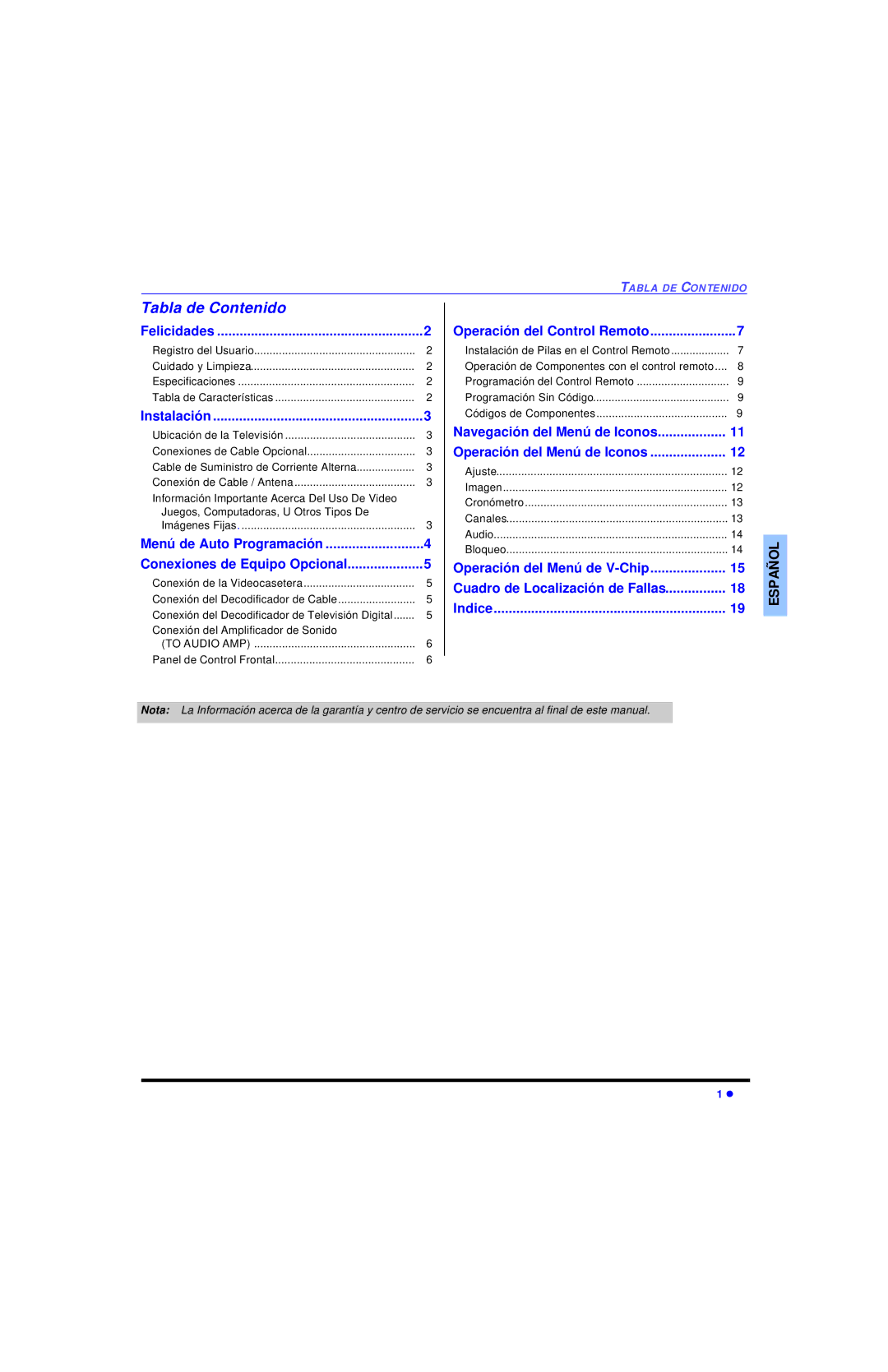 Panasonic CT 27SL13, CT 20SL13 operating instructions Tabla de Contenido 