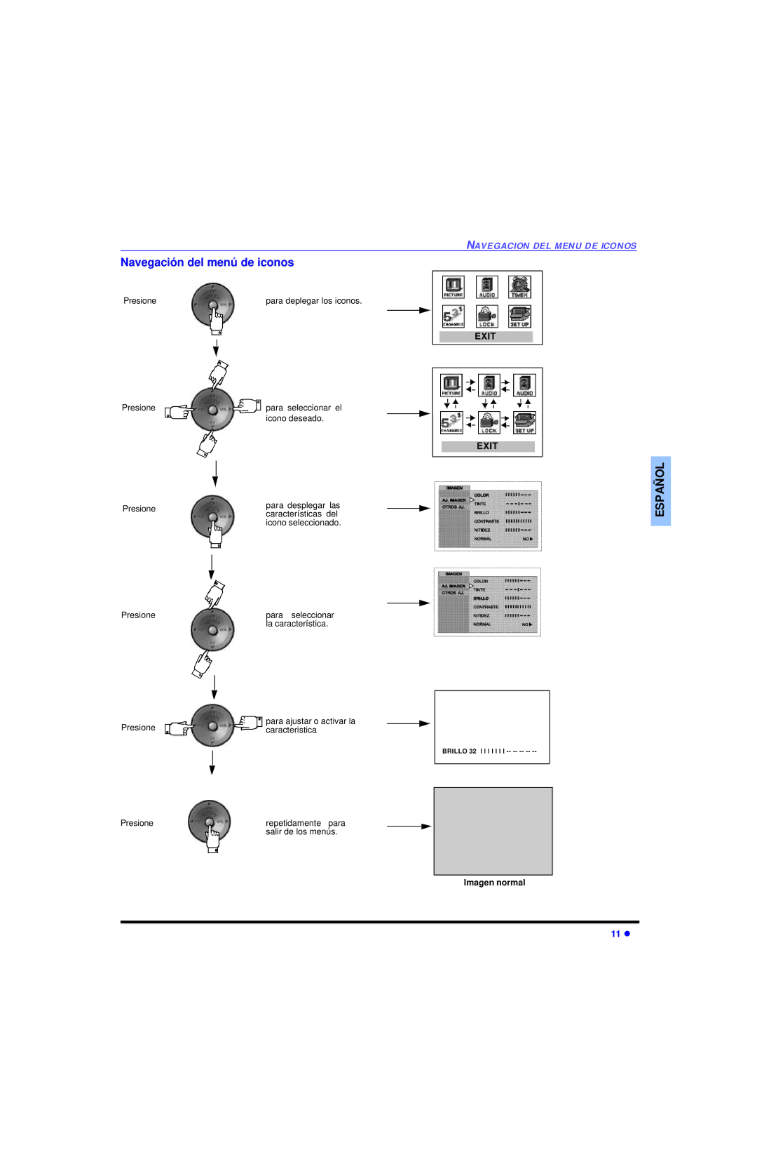 Panasonic CT 27SL13, CT 20SL13 operating instructions Navegación del menú de iconos, Exit 