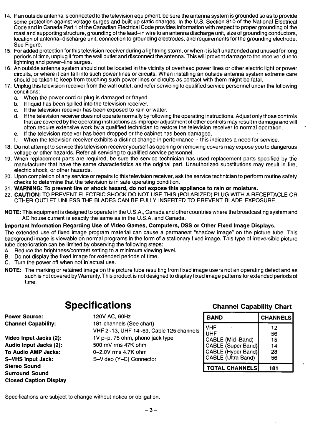 Panasonic CT-31SF14 manual 