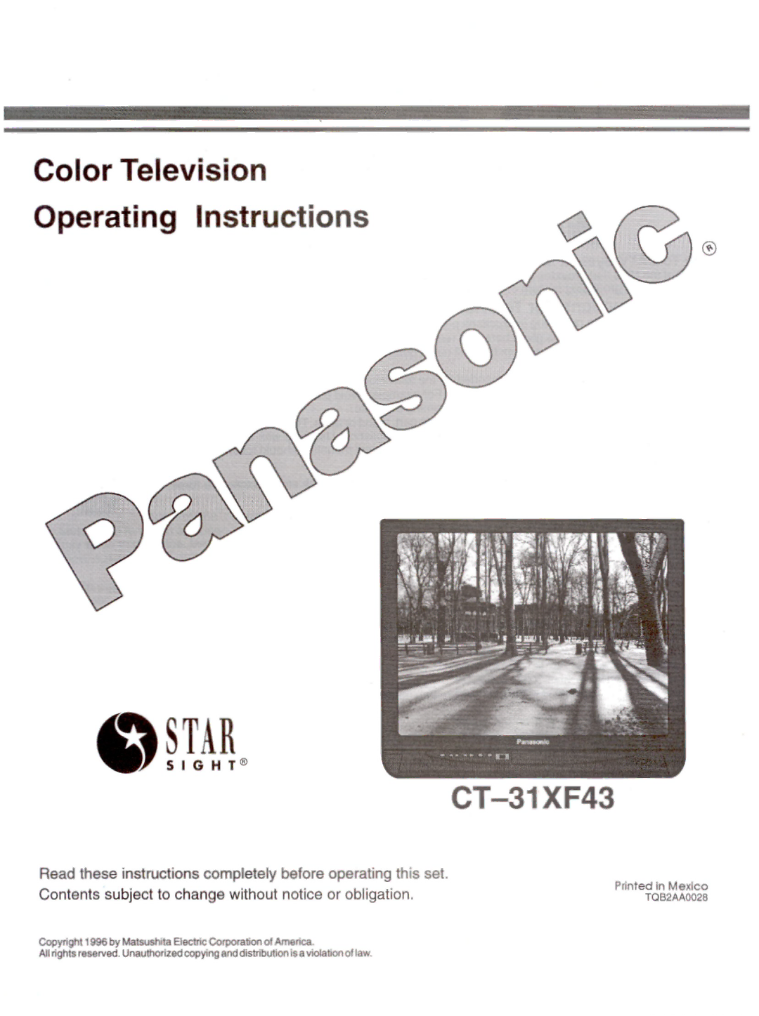 Panasonic CT-31XF43 manual 