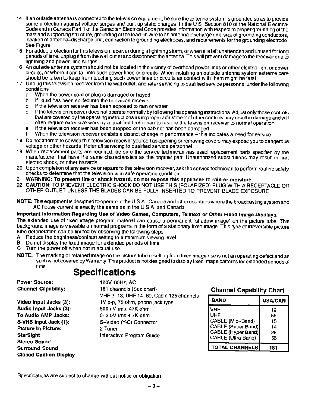 Panasonic CT-31XF43 manual 