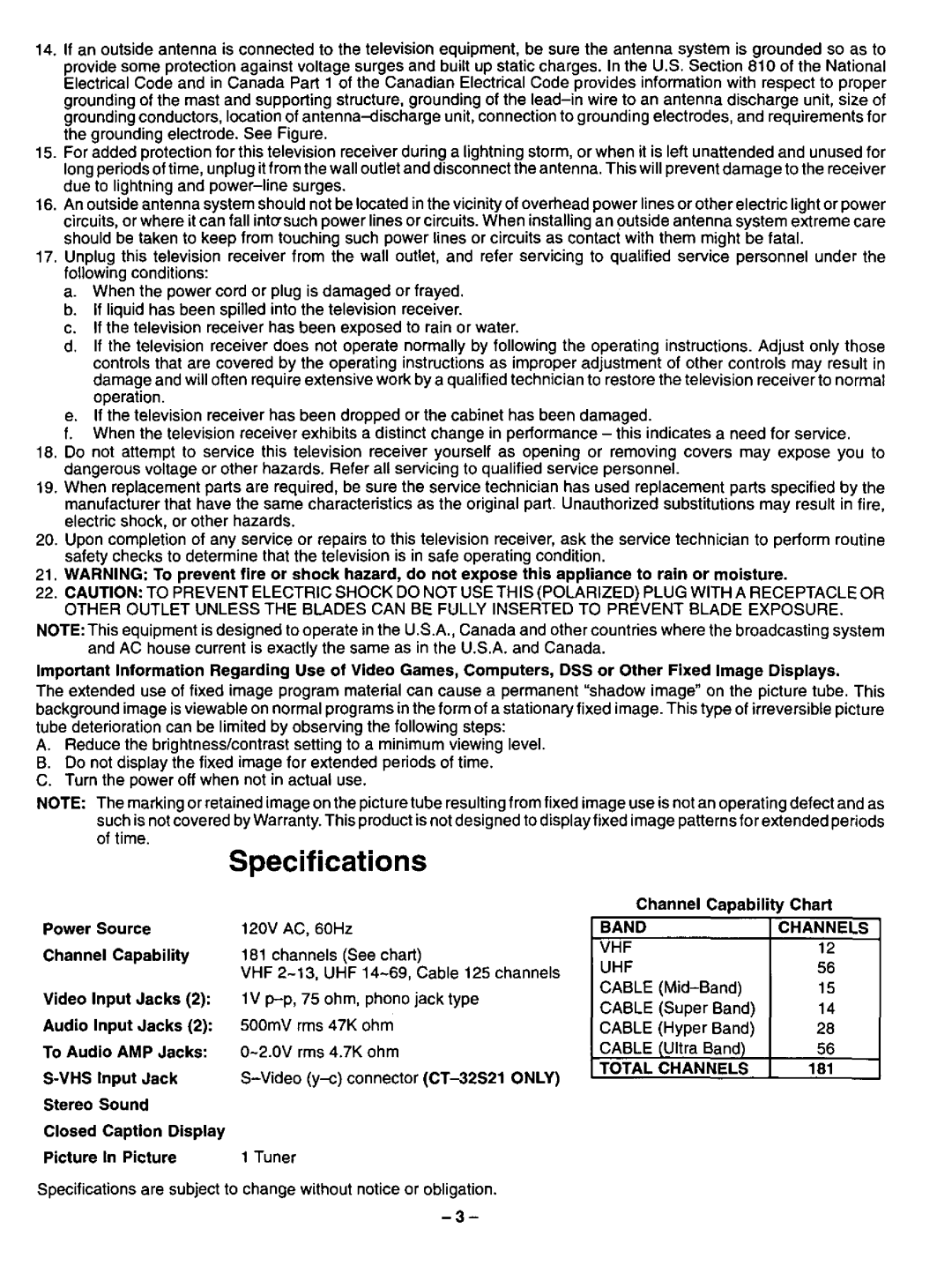 Panasonic CT-32S21, CT-3268S manual 