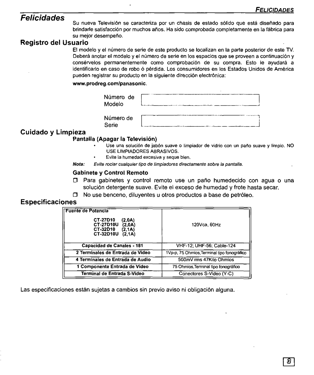 Panasonic CT-32D10U, CT 32D10, CT 27D10, CT-27D10U manual 