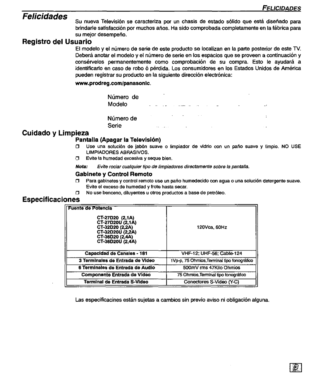 Panasonic CT-36D20U, CT 32D20, CT 27D20, CT 36D20, CT-32D20U, CT-27D20U manual 