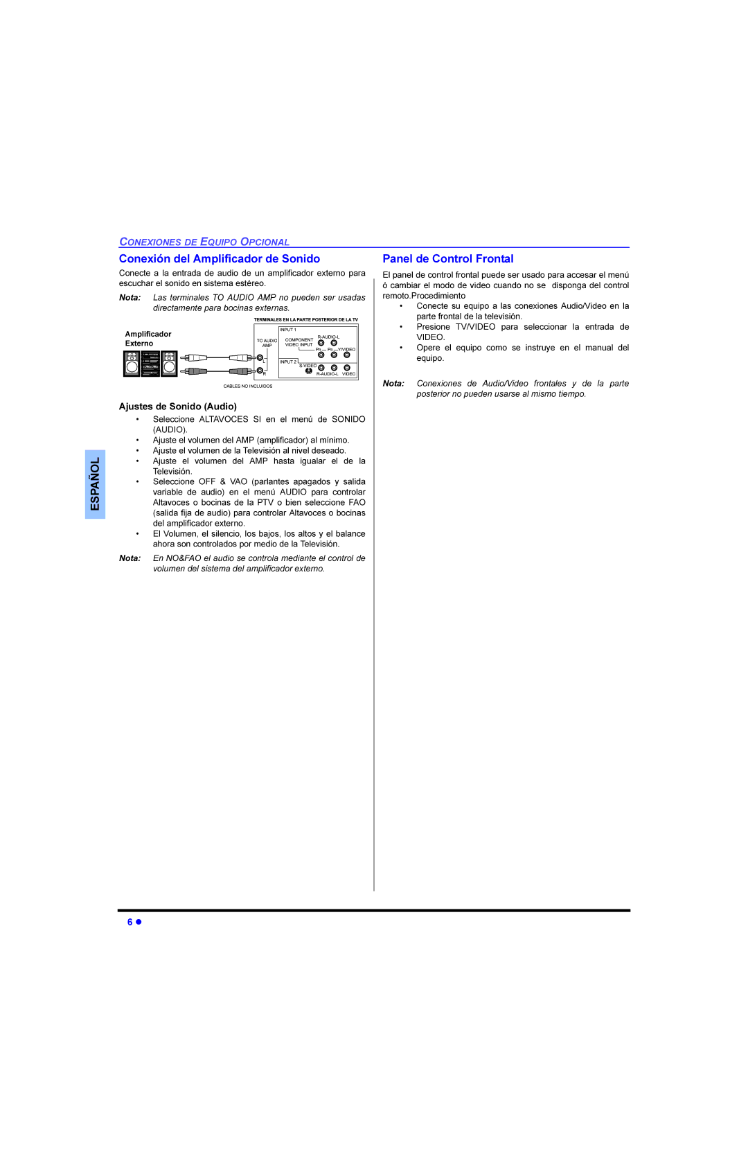 Panasonic CT-27E13, CT 32E13, CT 27E13, CT 36E13 RQHLyQGHO$PSOLILFDGRUGH6RQLGR, 3DQHOGH&RQWUROURQWDO, $MXVWHVGH6RQLGR$XGLR 