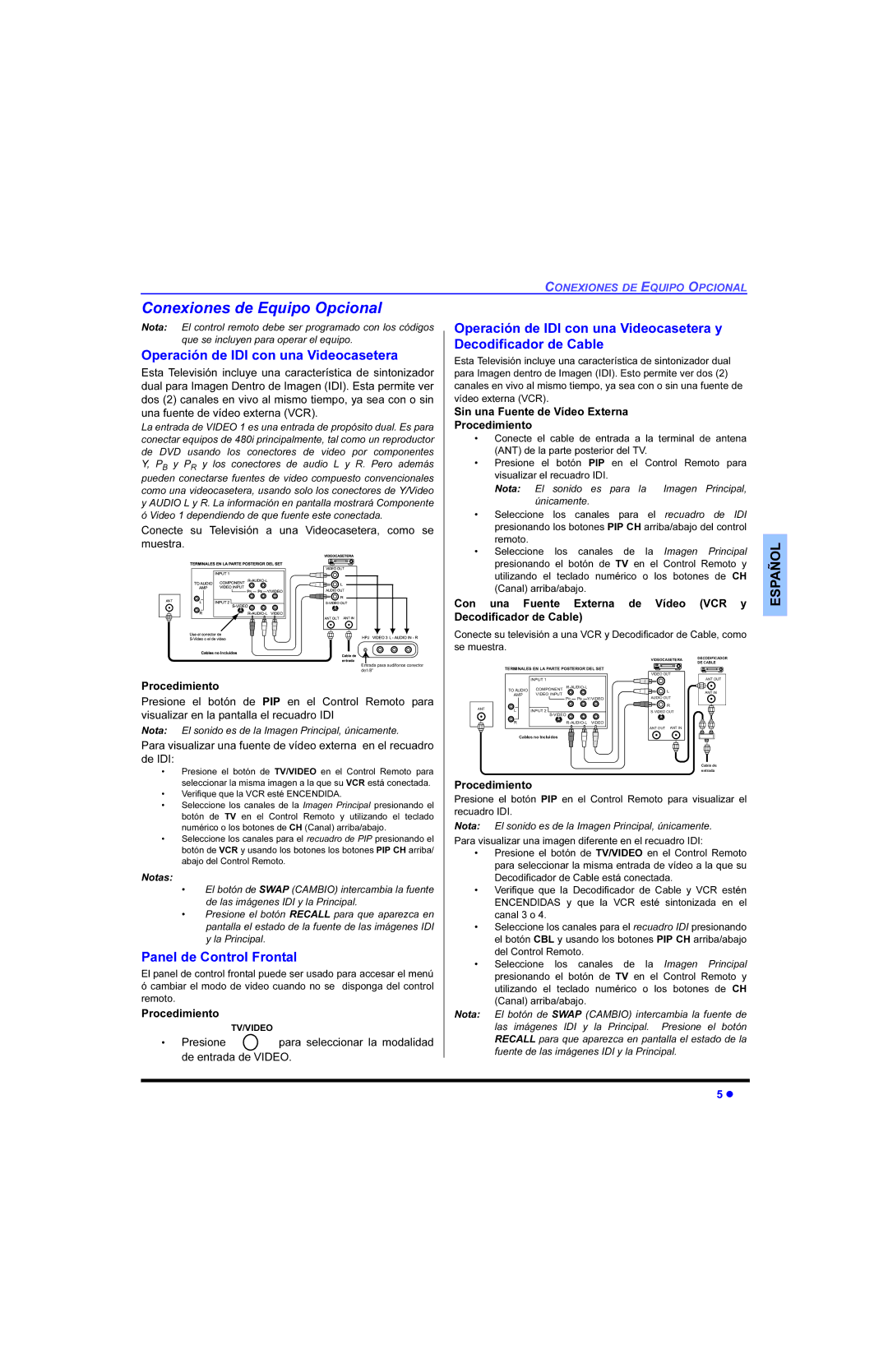 Panasonic CT-G2983, CT 32E33, CT 27E33 RQHLRQHVGHTXLSR2SFLRQDO, Hfrglilfdgrugh&Deoh, 3DQHOGH&RQWUROURQWDO, 3URFHGLPLHQWR 