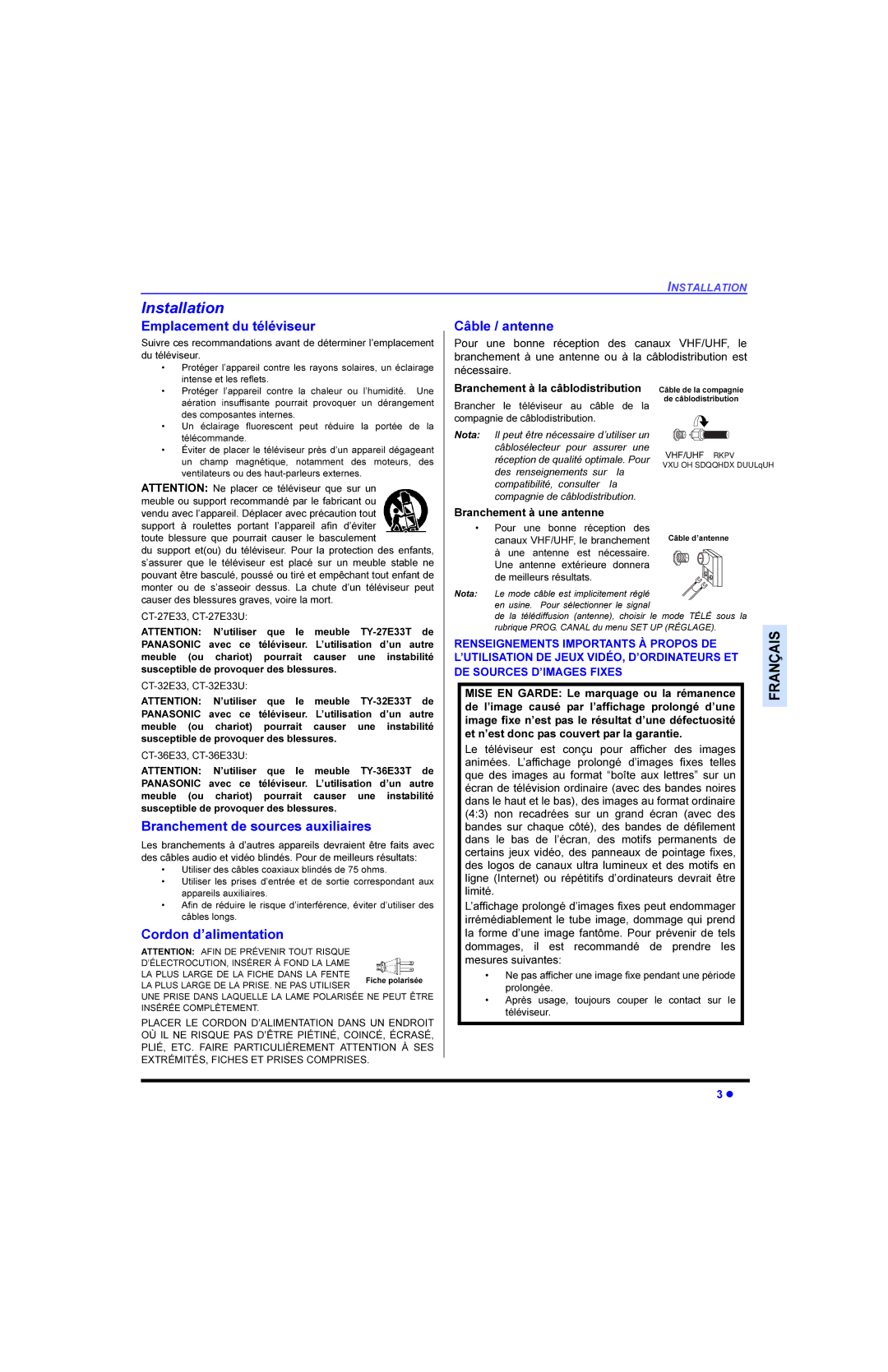 Panasonic CT 27E33, CT 32E33 manual Psodfhp Qwgx WpOpYLV XU KEOHDQWHQQH, GHV Orjrv GH Fdqdx Xowud Oxplqhx HW GHV Prwliv HQ 