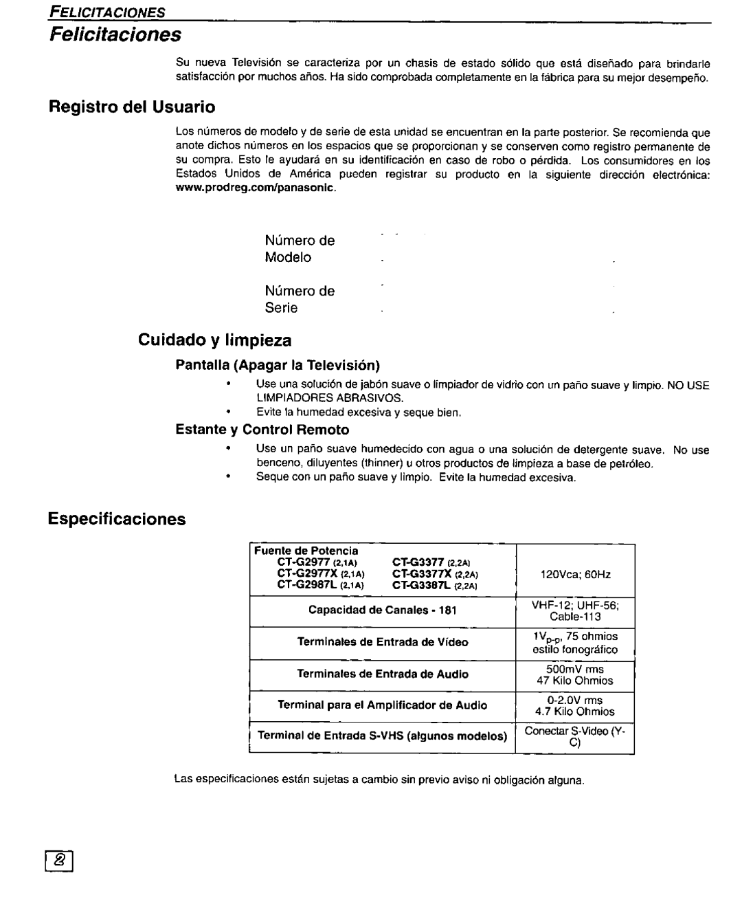 Panasonic CT-G2987L, CT 32G34, CT 27G34, CT 36G34, CT-G2977X, CT-G3387L, CT-G3377X manual 