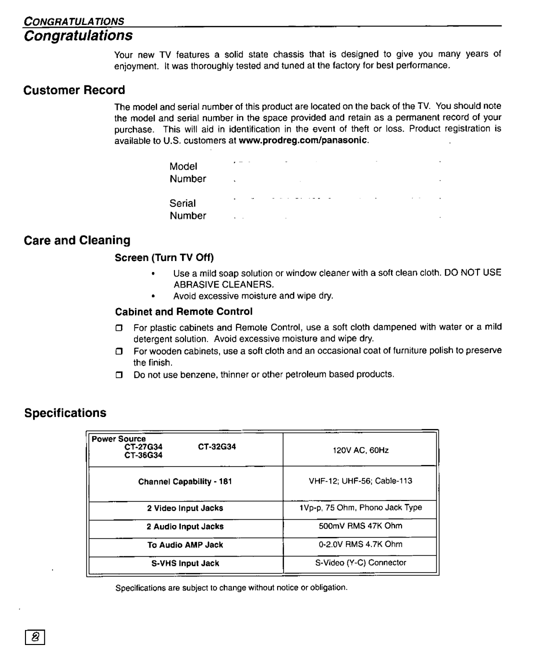 Panasonic CT-G2987L, CT 32G34, CT 27G34, CT 36G34, CT-G2977X, CT-G3387L, CT-G3377X manual 