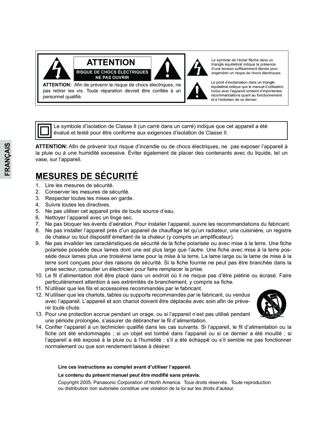 Panasonic CT-32HC15 manual Français, Personnel qualifié 