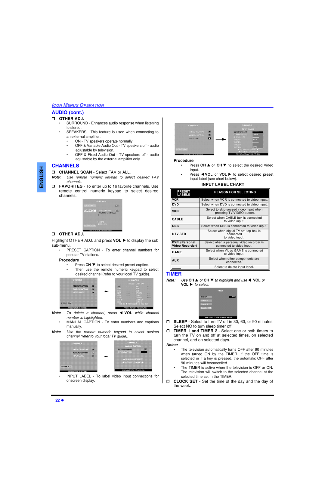 Panasonic CT 32HL43 manuel dutilisation Audio, Channels 