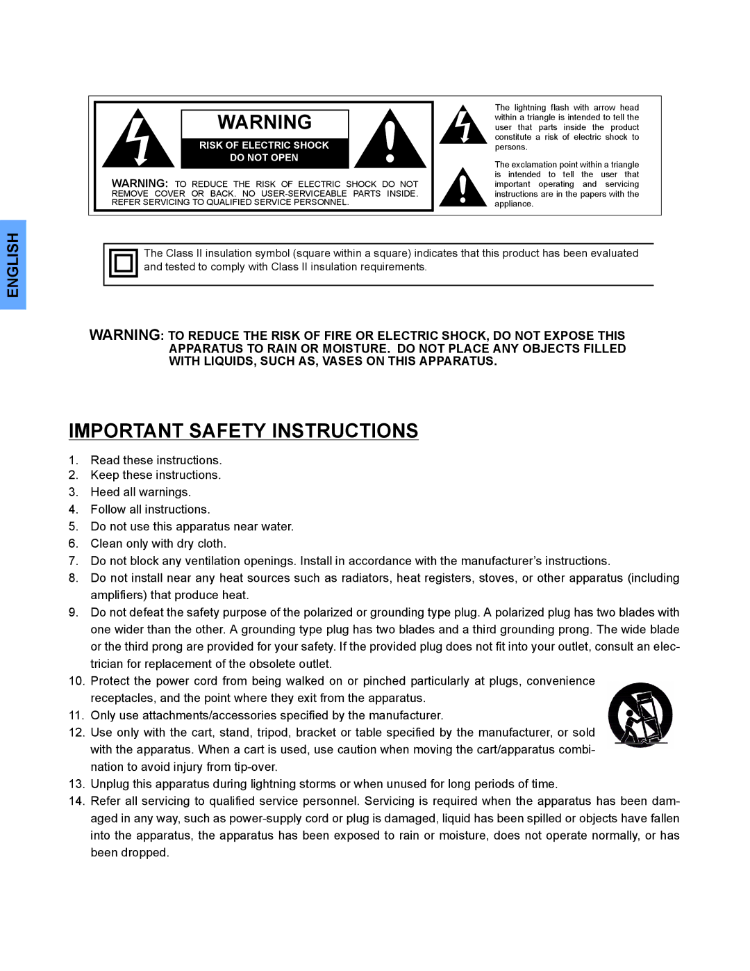 Panasonic CT-32HL44, CT 36HL44 manuel dutilisation Important Safety Instructions 