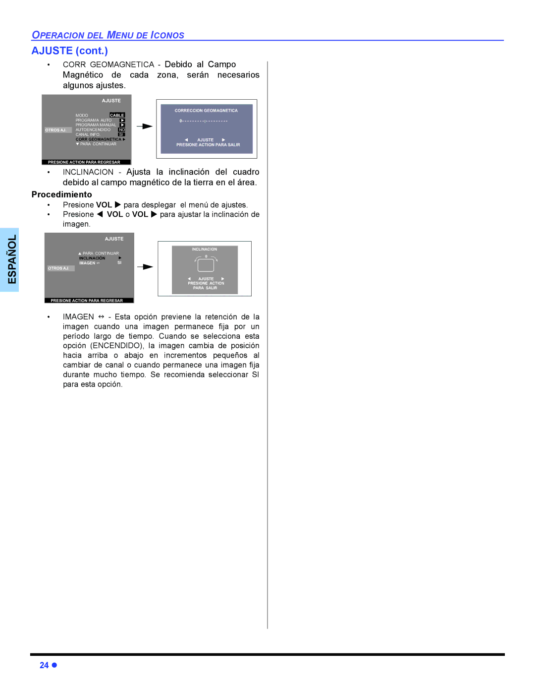 Panasonic CT-32HL44, CT 36HL44 manuel dutilisation Ajuste, Imagen, Esta opción previene la retención de la 